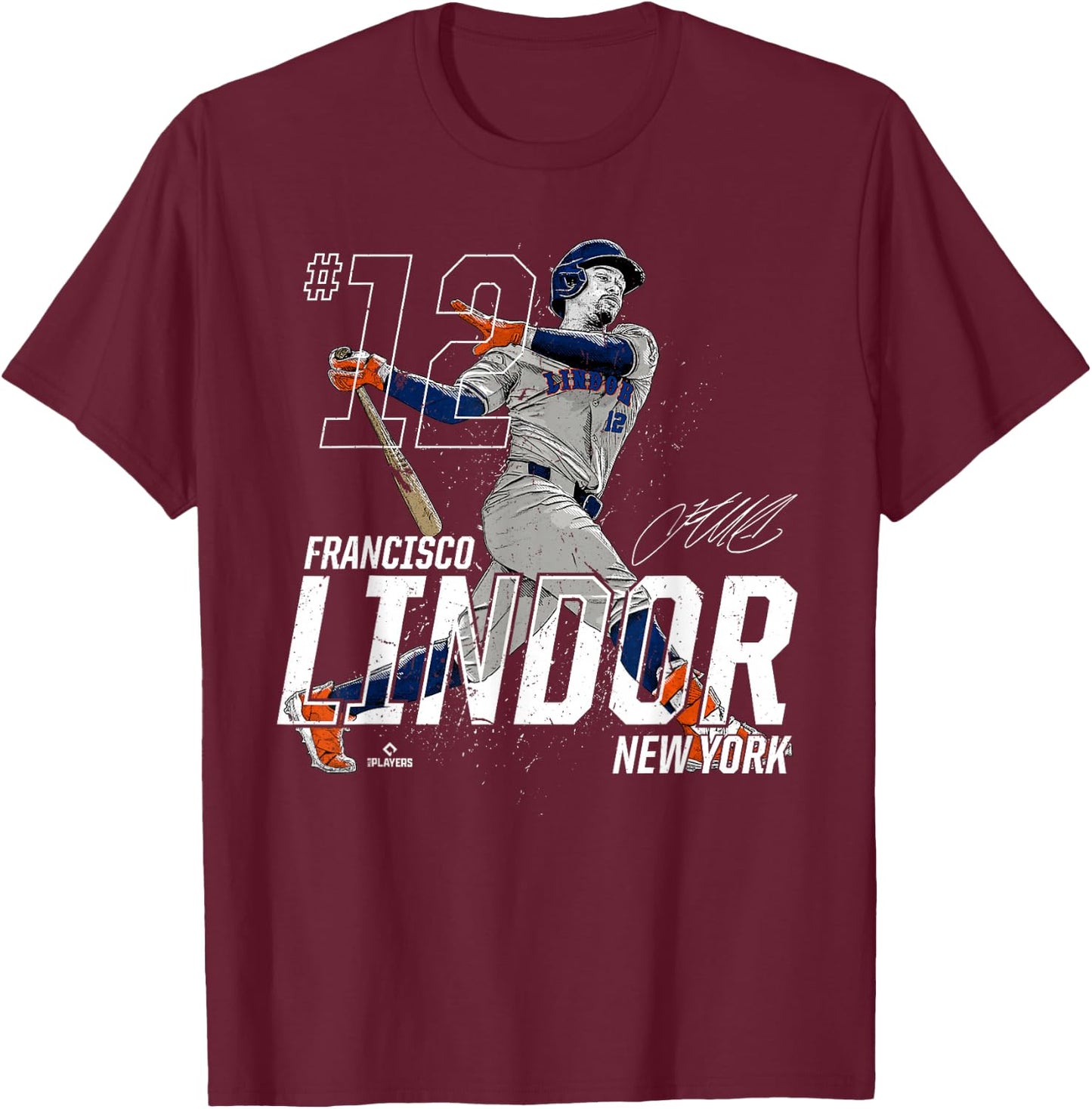 Dynamic Pose Francisco Lindor New York Baseball MLBPA T-Shirt - T-Shirt | Maroon