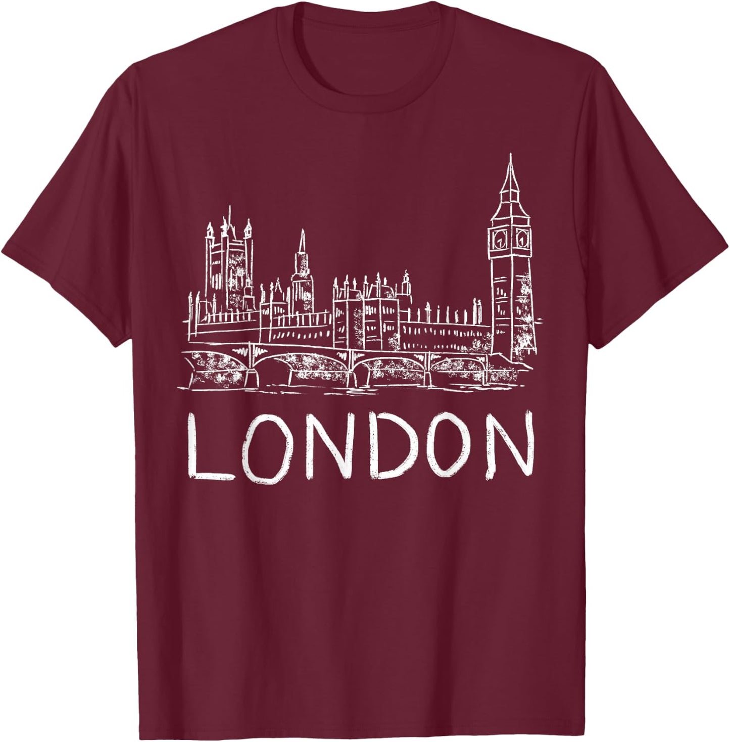 London White Unique Hand Drawn Art T-Shirt - T-Shirt | Maroon