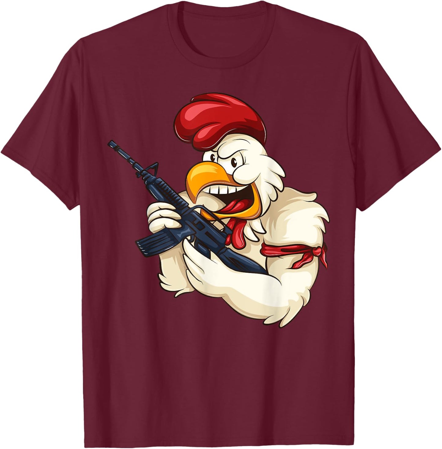 Angry Chicken Cartoon Weapon | Rooster Funny Gun Farmer Gift T-Shirt - T-Shirt | Maroon