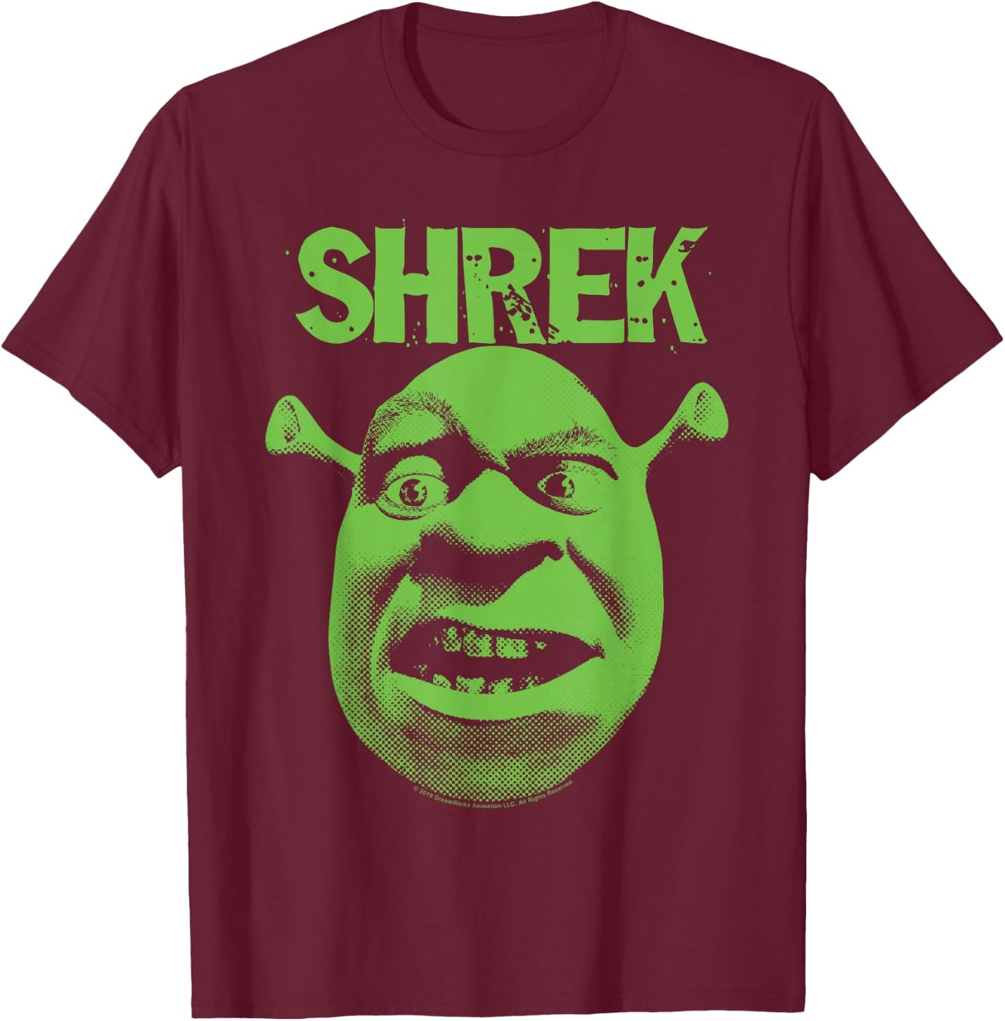 Shrek Grumpy Green Comic Art Face T-Shirt - T-Shirt | Maroon