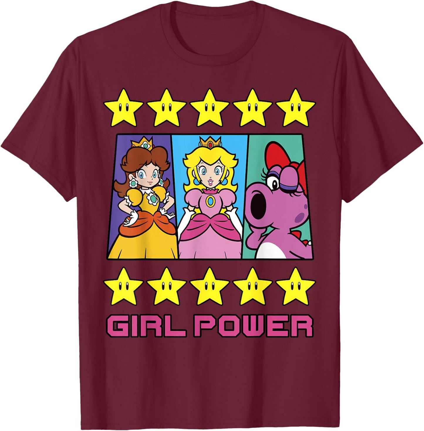Super Mario Daisy Peach Birdo Girl Power Poster T-Shirt - T-Shirt | Maroon