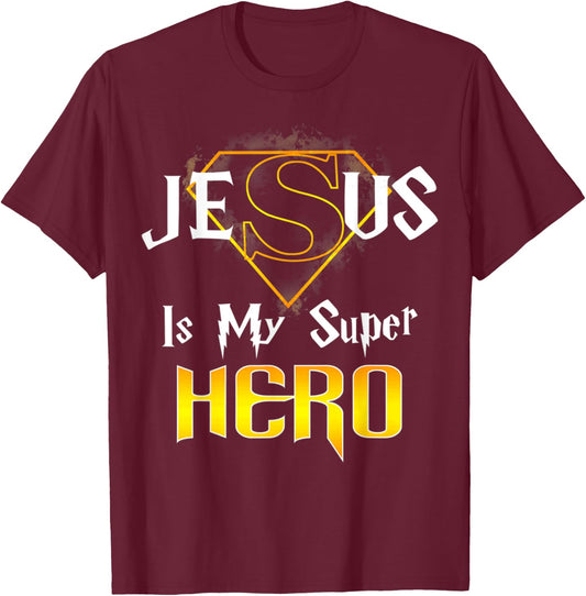 Retro Vintage Jesus Is My Superhero Christian Religious T-Shirt - T-Shirt | Maroon