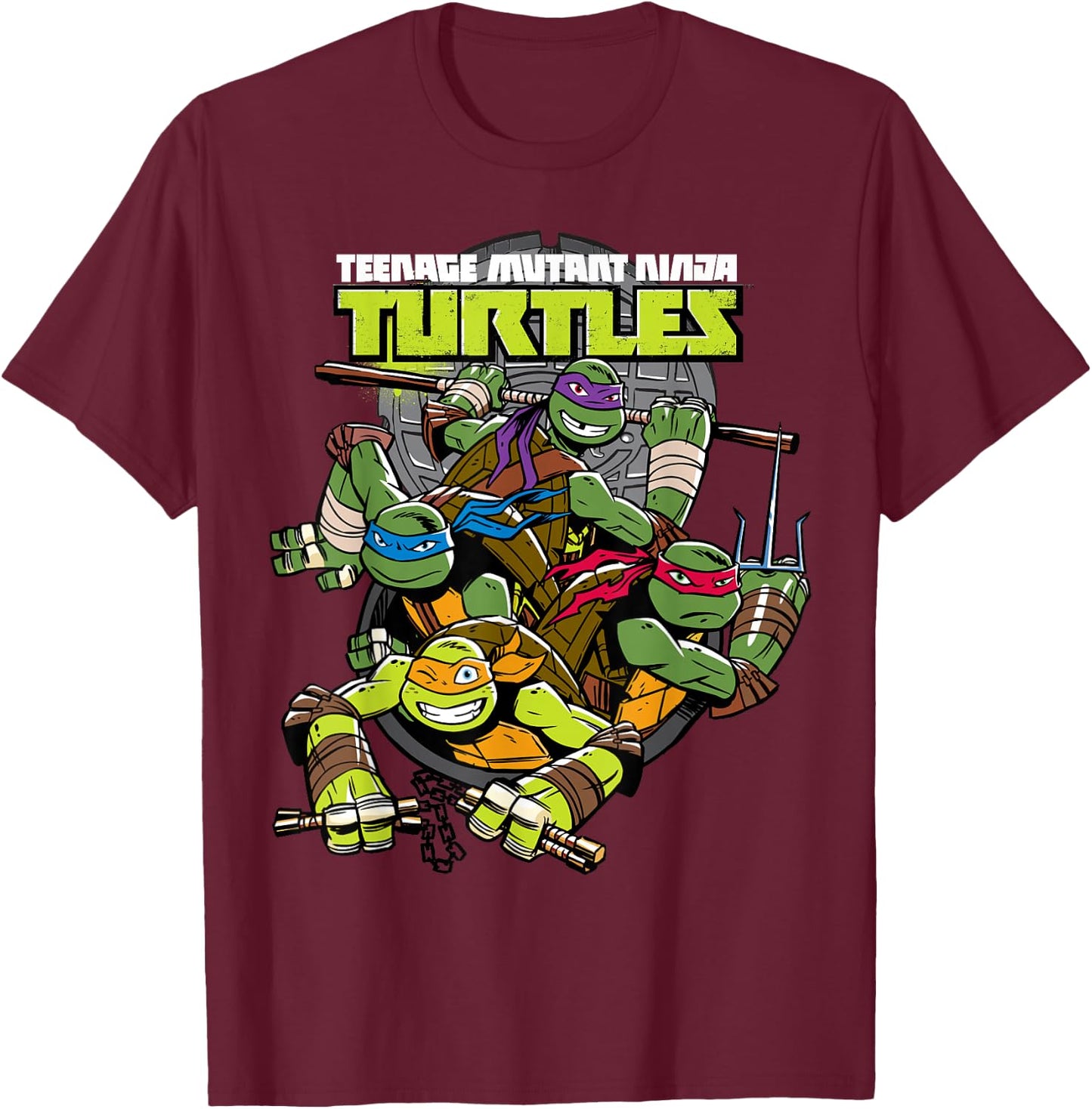 Teenage Mutant Ninja Turtles Climbing Out Of Sewer T-Shirt - T-Shirt | Maroon