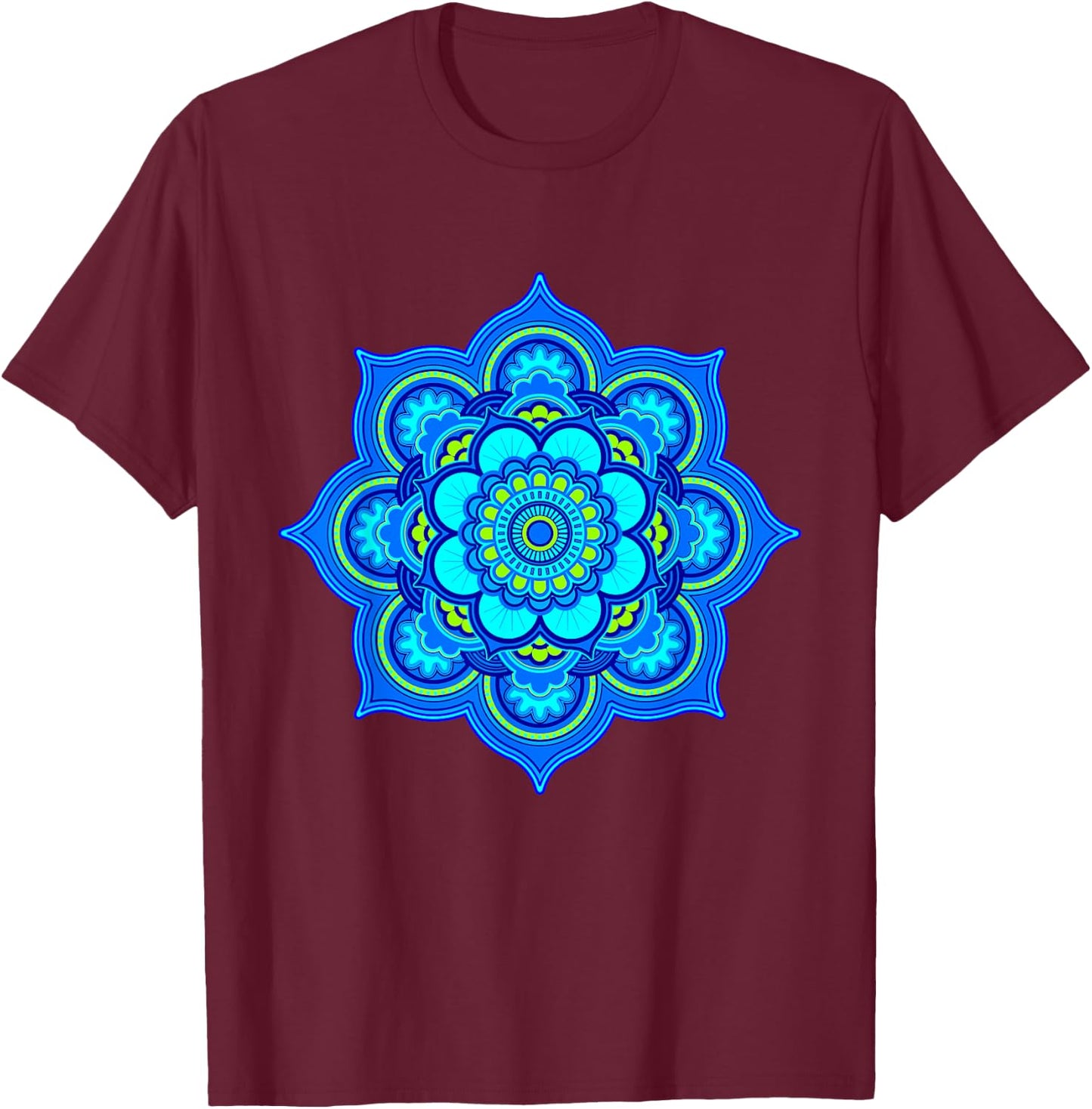 Yoga Mandala bright blue and turquoise T-Shirt - T-Shirt | Maroon