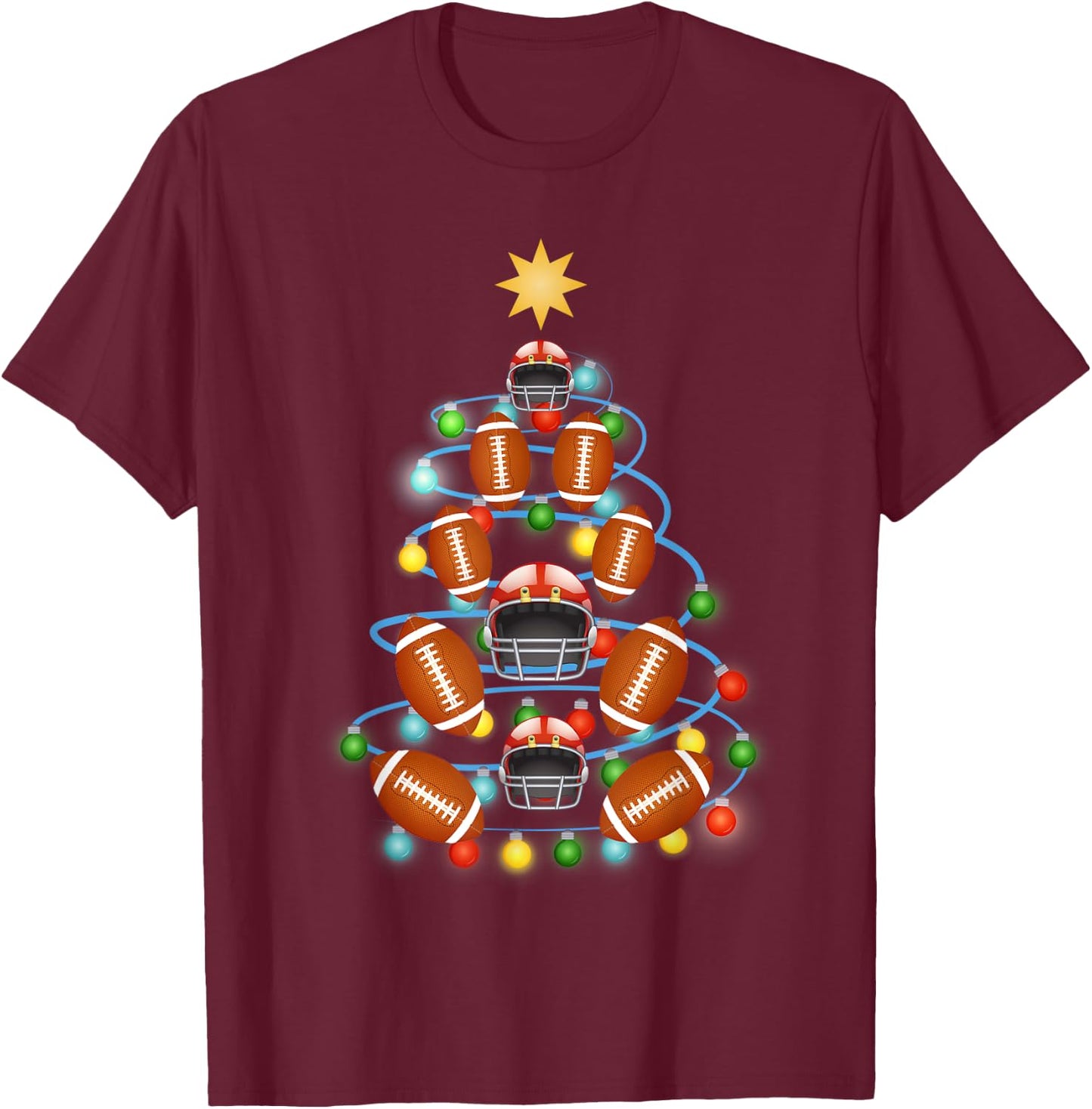Football Christmas Tree Lights-Cute Football Christmas Gift T-Shirt - T-Shirt | Maroon