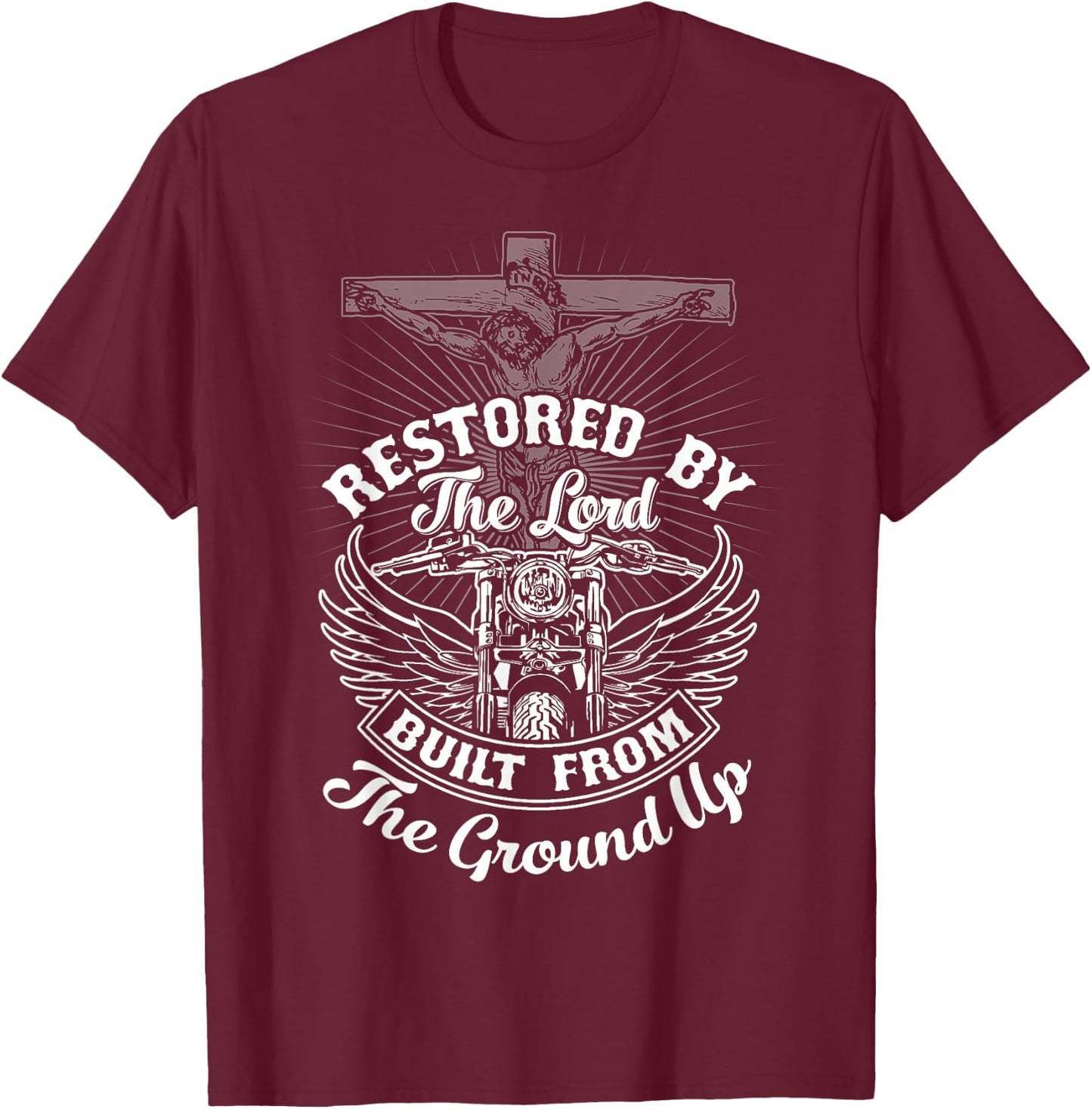 Christian Biker Shirt Motorcycle Jesus Design Restored Lord T-Shirt - T-Shirt | Maroon