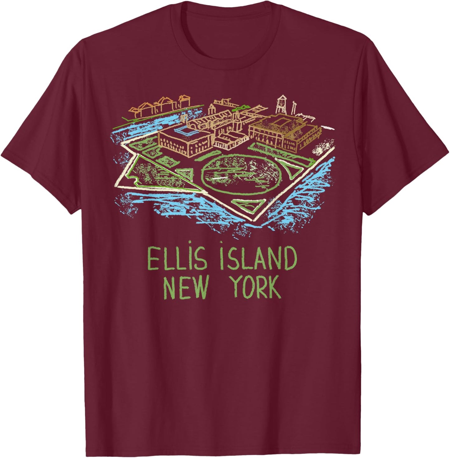 Ellis Island New York T Shirt T-Shirt - T-Shirt | Maroon