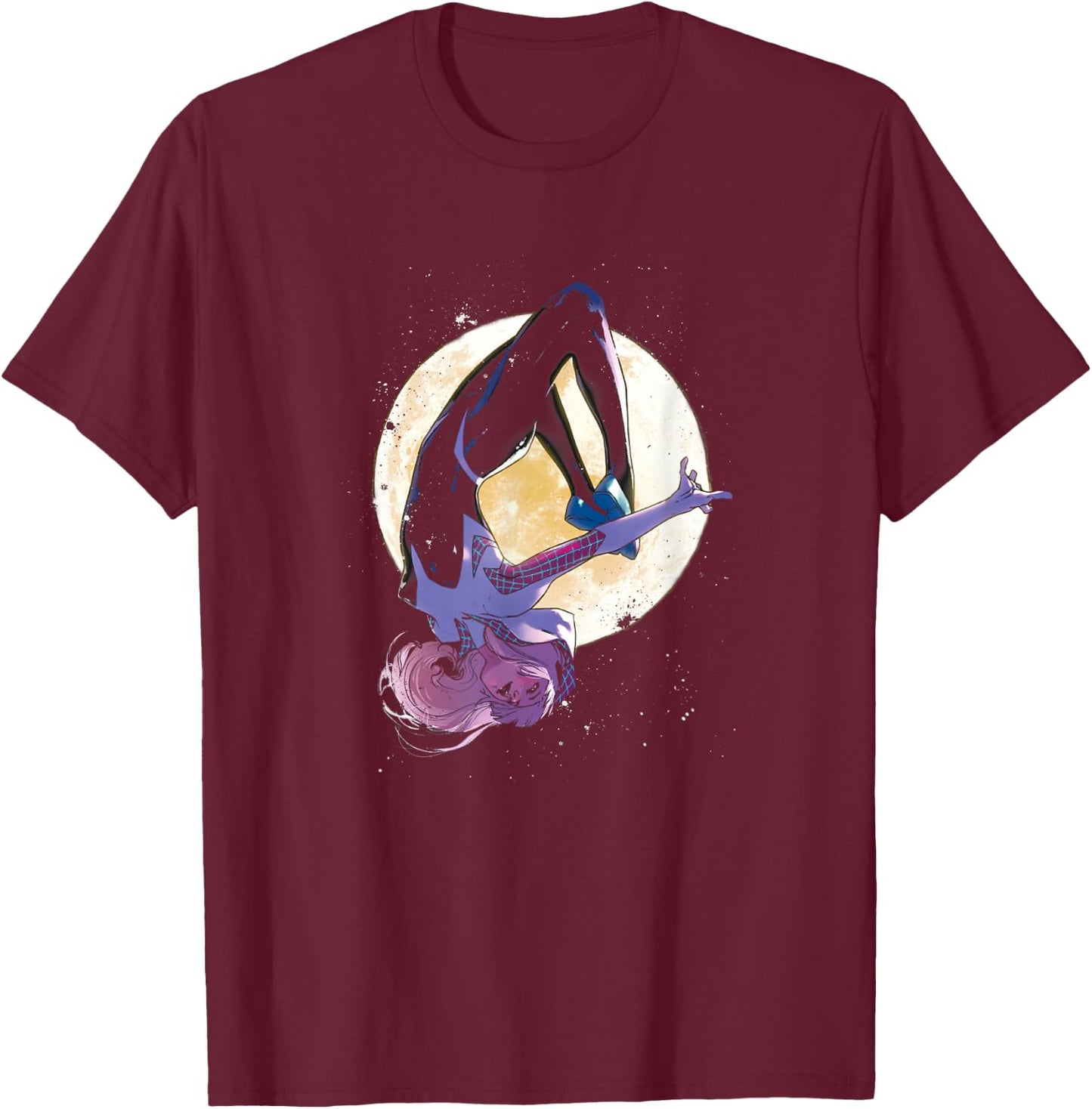 Marvel Spider-Gwen Moonlit Somersault Silhouette T-Shirt - T-Shirt | Maroon