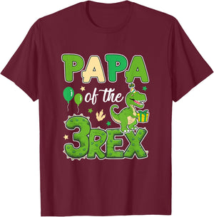 Papa Of The Three Rex Birthday Dinosaur Family Matching T-Shirt - T-Shirt | Maroon