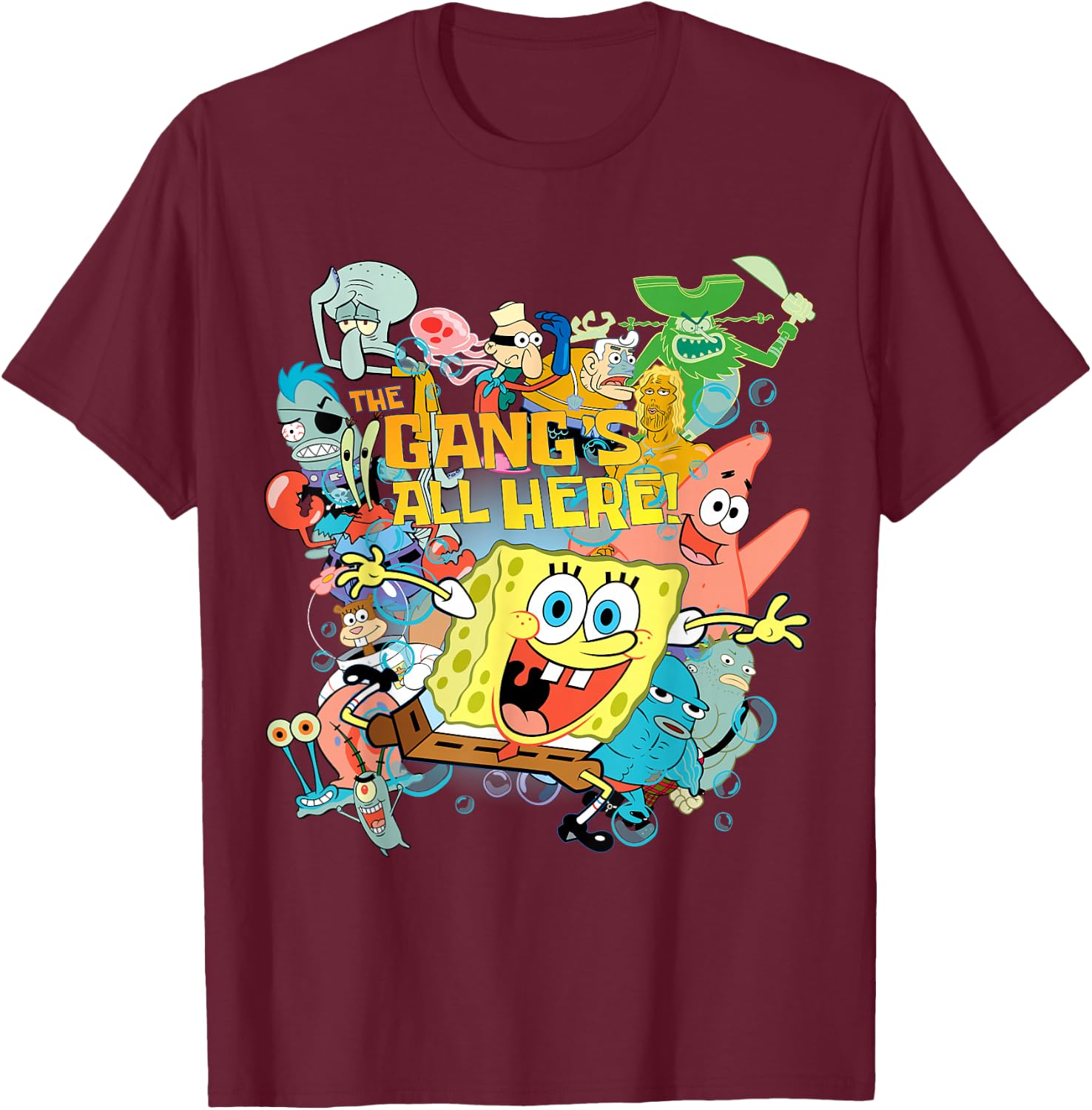 Spongebob Squarepants The Gangs All Here! Small T-Shirt - T-Shirt | Maroon
