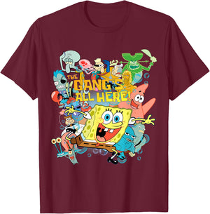 Spongebob Squarepants The Gangs All Here! Small T-Shirt - T-Shirt | Maroon