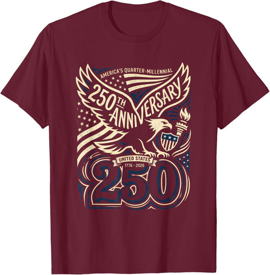 Patriotic Vintage 250th Anniversary USA 250 Year 4th of July T-Shirt - T-Shirt | Maroon