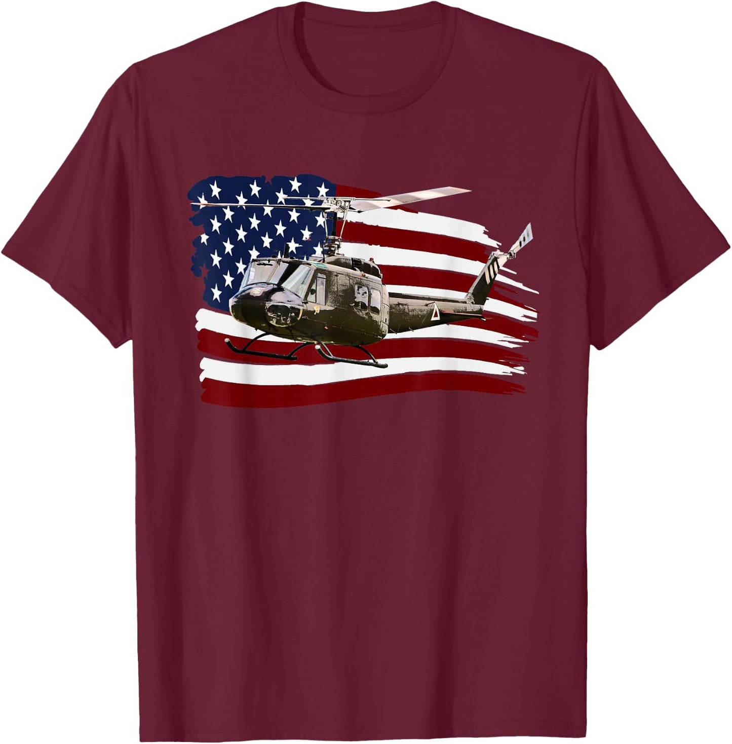 UH-1 UH1 Huey Helicopter T shirt American Flag usa T-Shirt - T-Shirt | Maroon