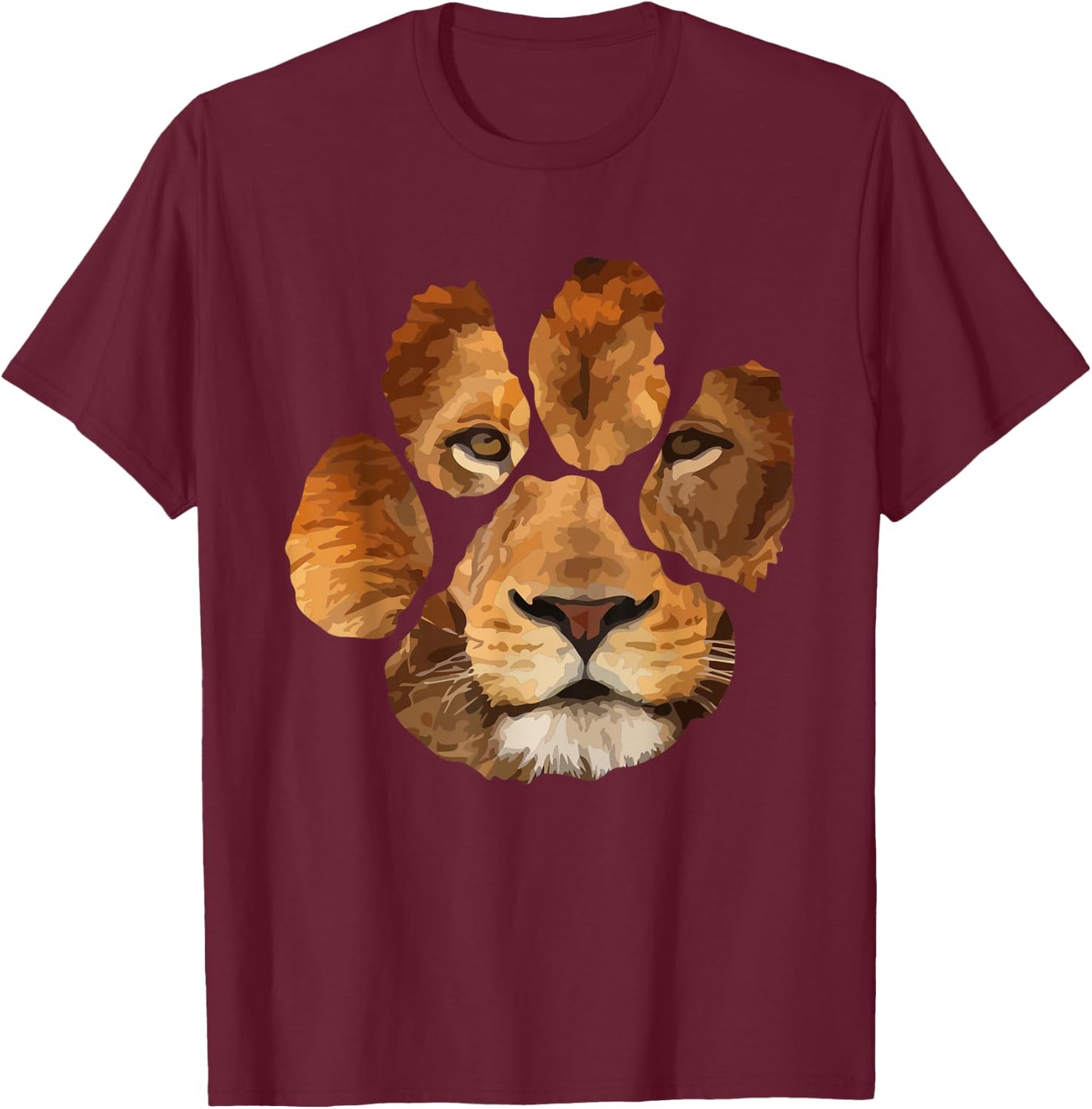 Lion Paw Print Animal T-Shirt - T-Shirt | Maroon