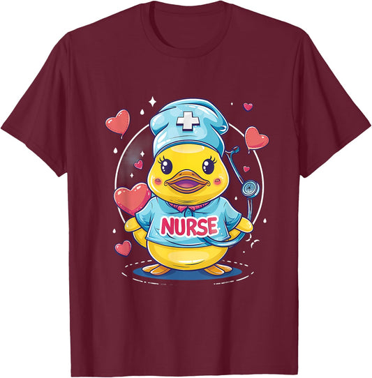Nurse Rubber Duck Heart Rubber Duckie Nurse Appreciation T-Shirt - T-Shirt | Maroon