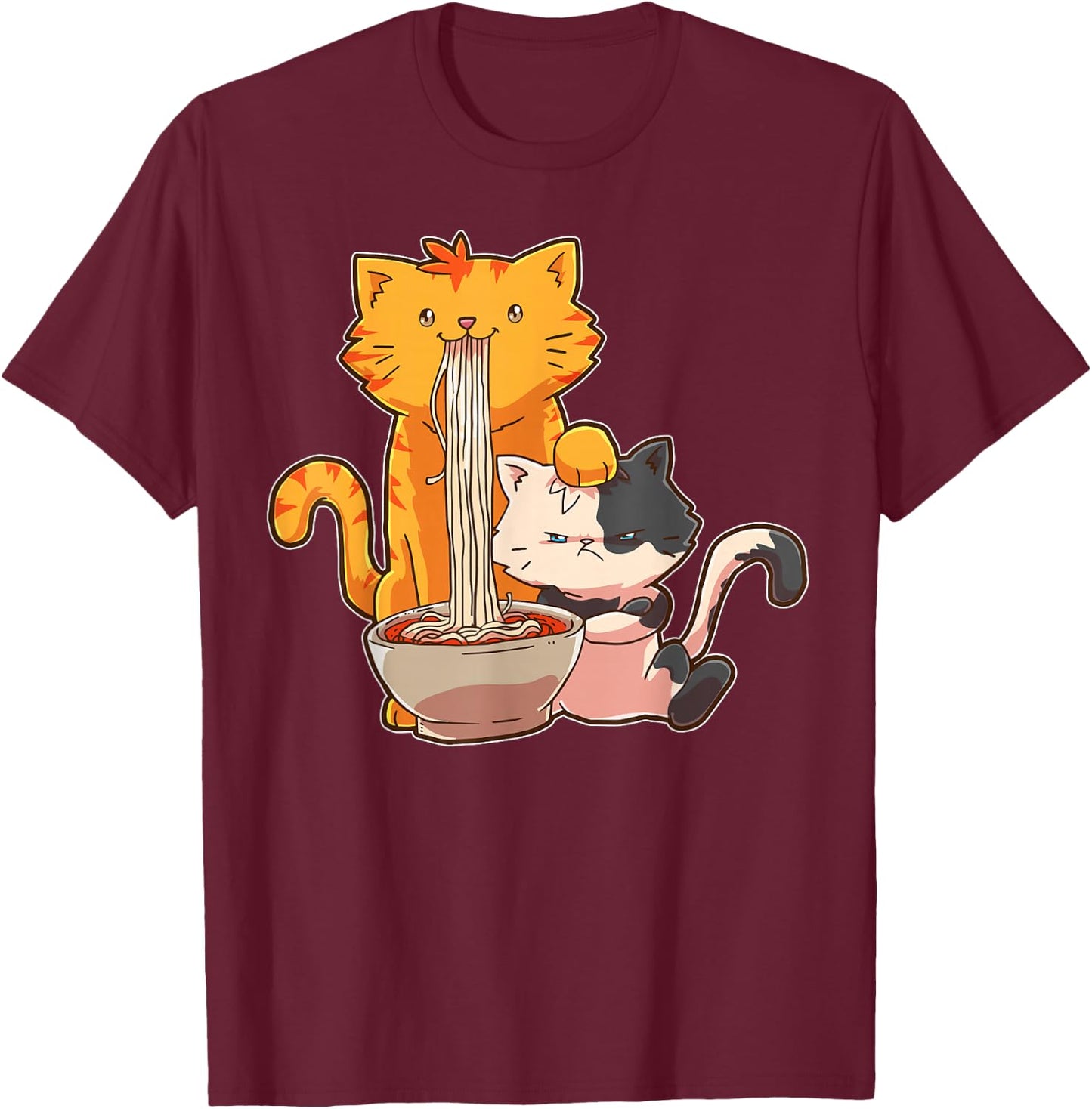 Ramen Kawaii Anime Cat Ramen Japanese Food T-Shirt - T-Shirt | Maroon