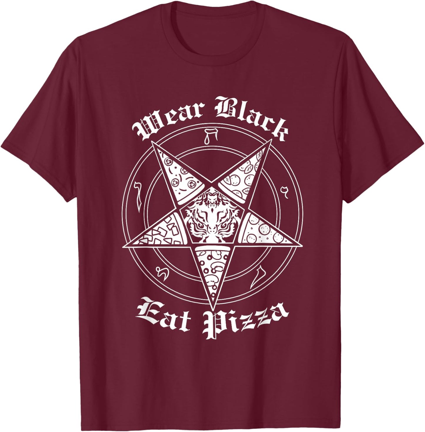 Wear Black Eat Pizza Satan Sigil Baphomet Pentagram T-Shirt - T-Shirt | Maroon