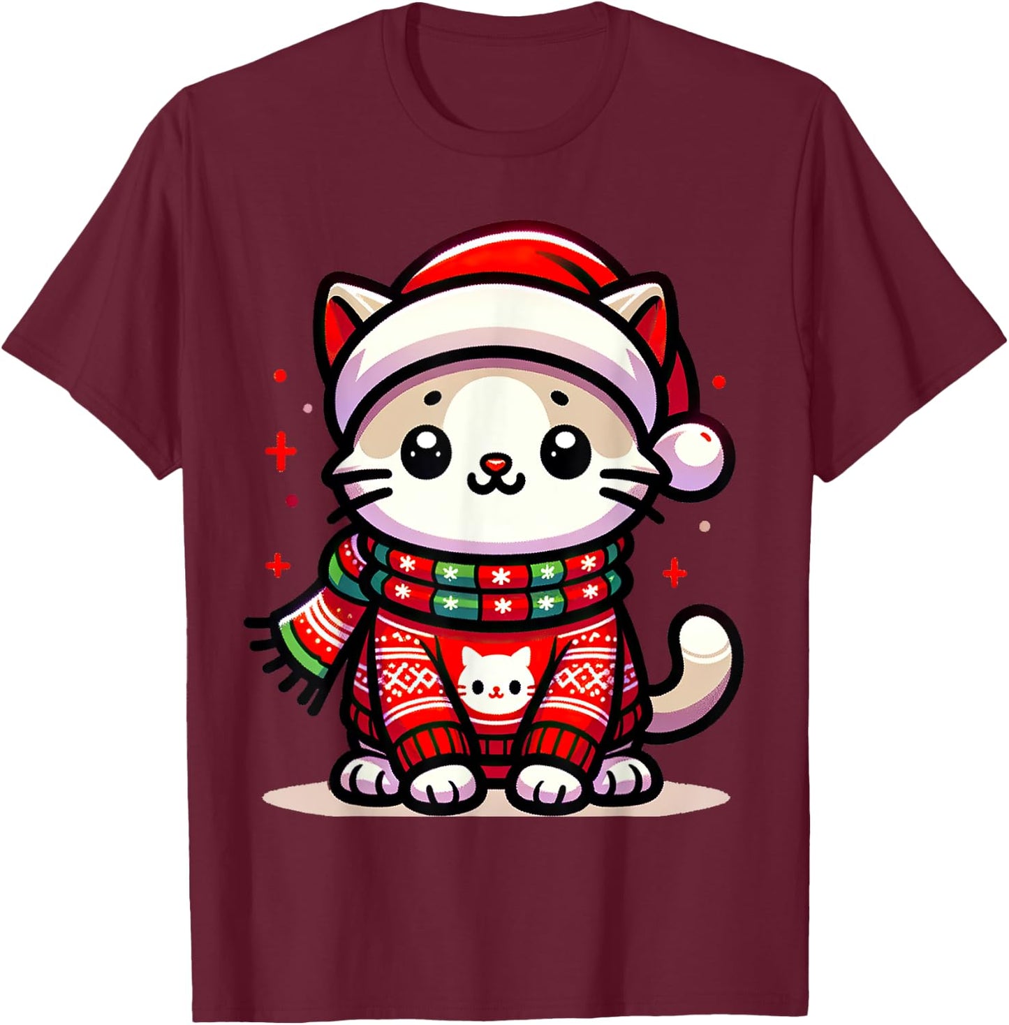 Christmas Cat Lover Funny Festive Holidays Cute Kitten Xmas Men Women Kids T-Shirt - T-Shirt | Maroon