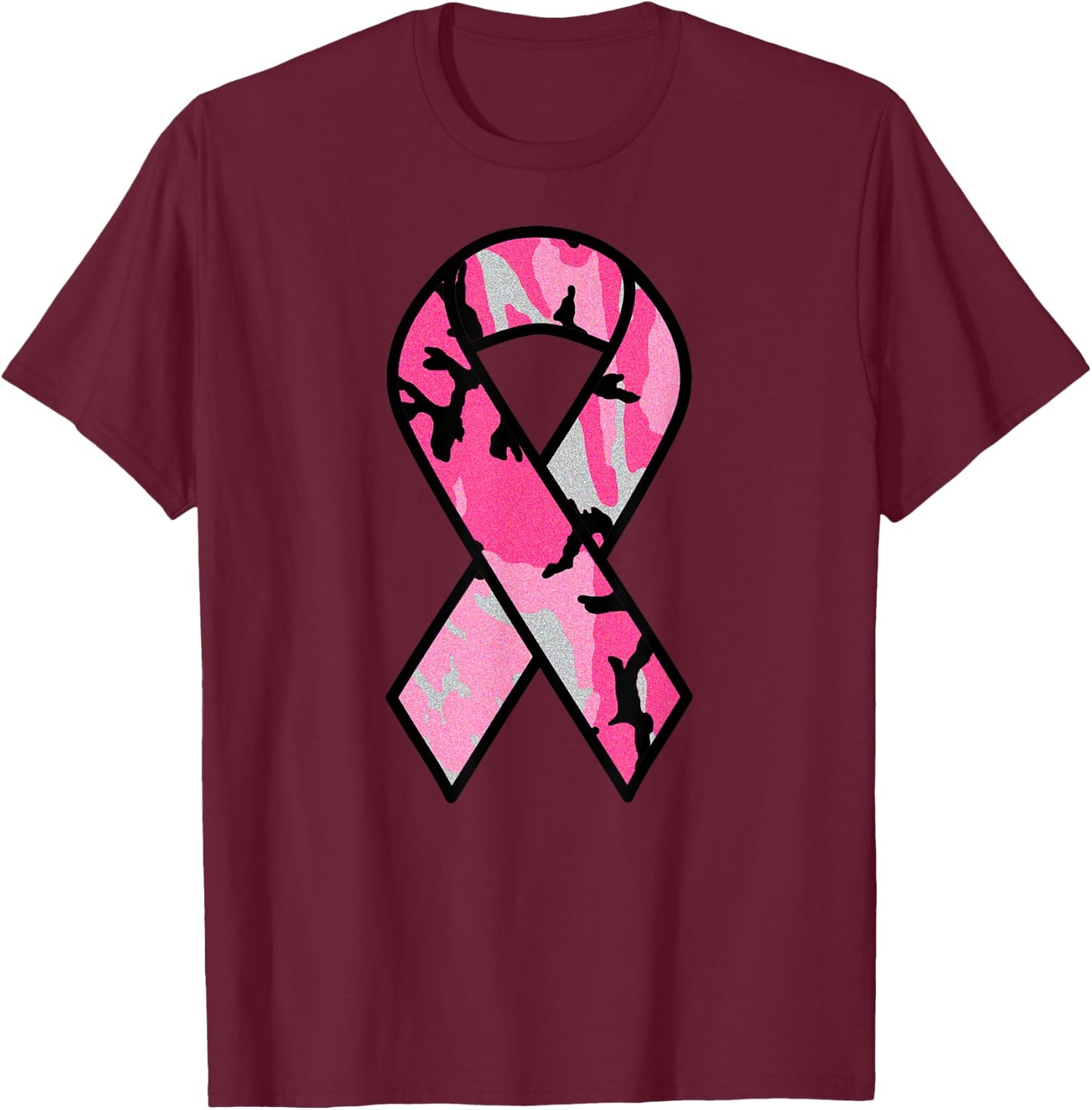 Breast Cancer Awareness Ribbon Pink Survivor Camo T-Shirt - T-Shirt | Maroon