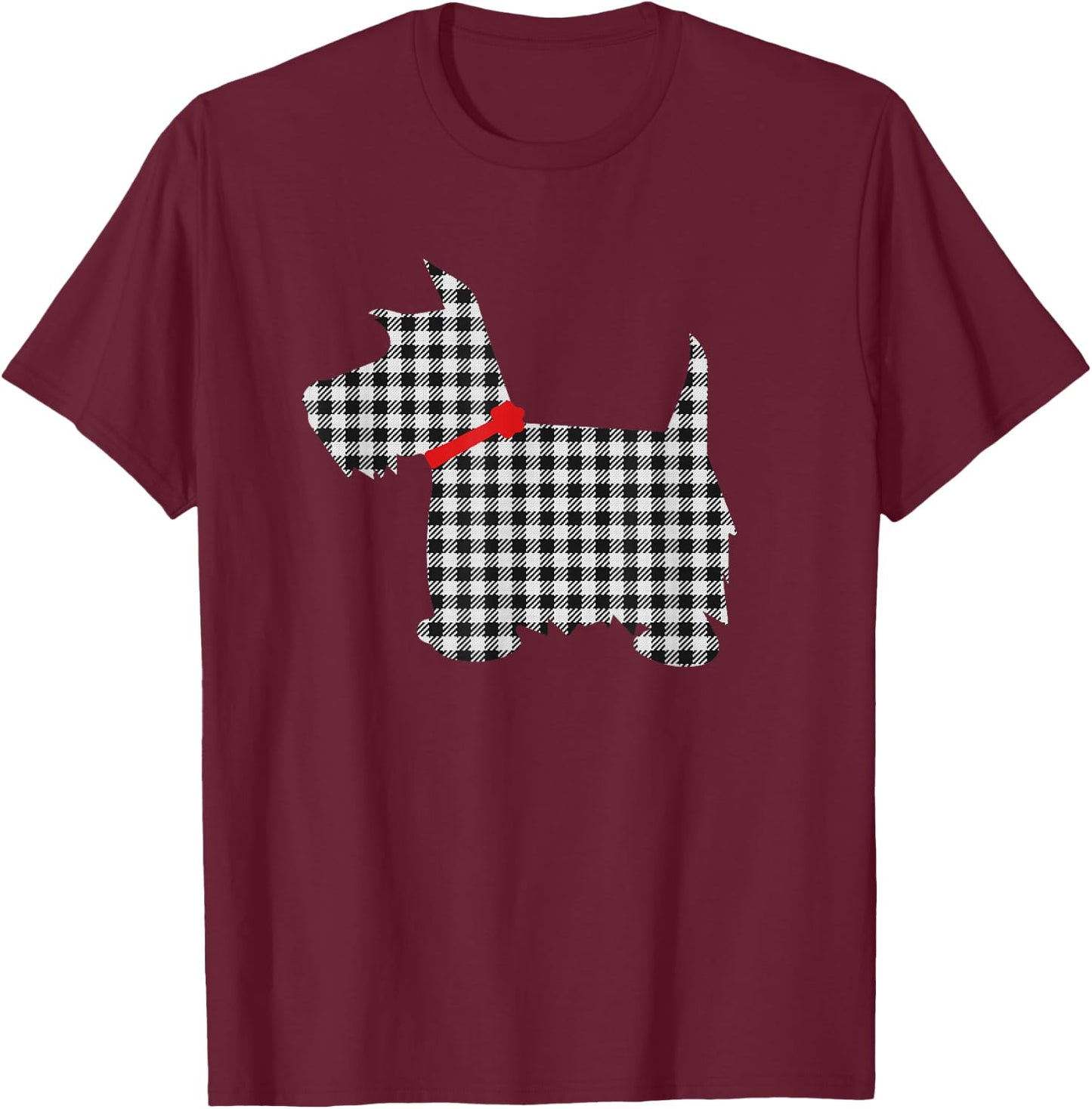 Scottie Dog Scottish Terrier T Shirt Black White Plaid T-Shirt - T-Shirt | Maroon