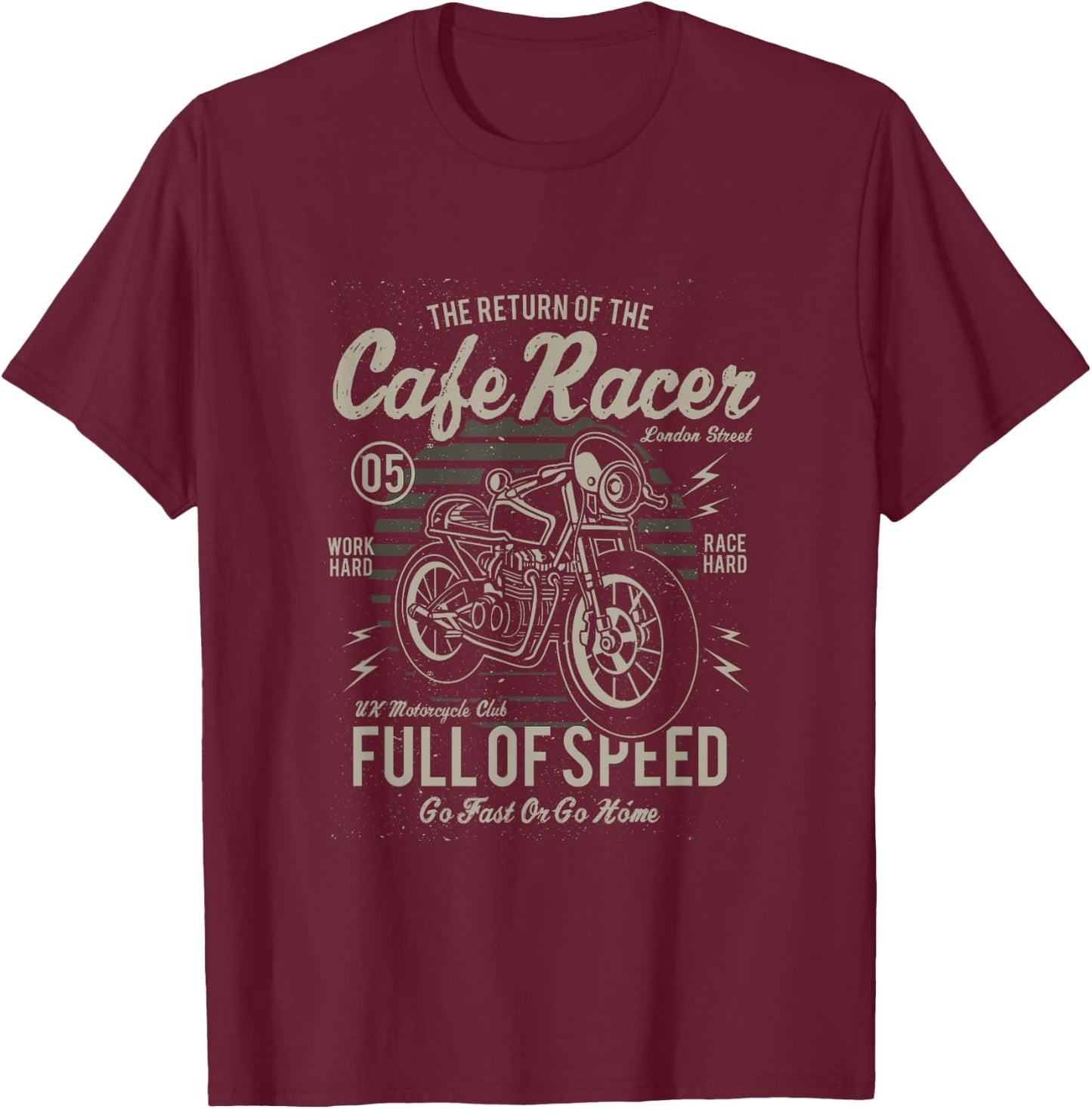 Cafe Racer Full of Speed Vintage Motorcycle T-Shirt - T-Shirt | Maroon