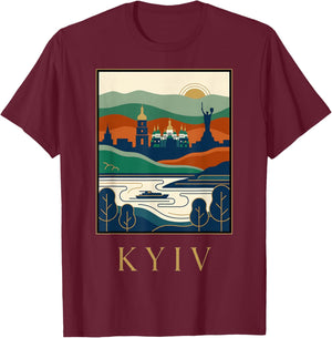 Kyiv Ukraine Vintage Retro Skyline Travel Art Design T-Shirt - T-Shirt | Maroon
