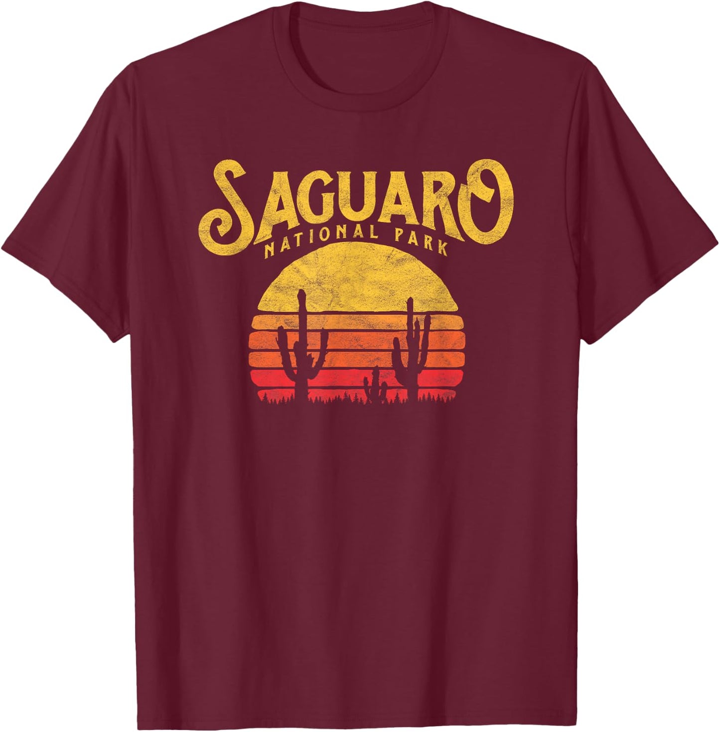 Vintage Saguaro National Park - Retro Cactus & Sun T-Shirt - T-Shirt | Maroon