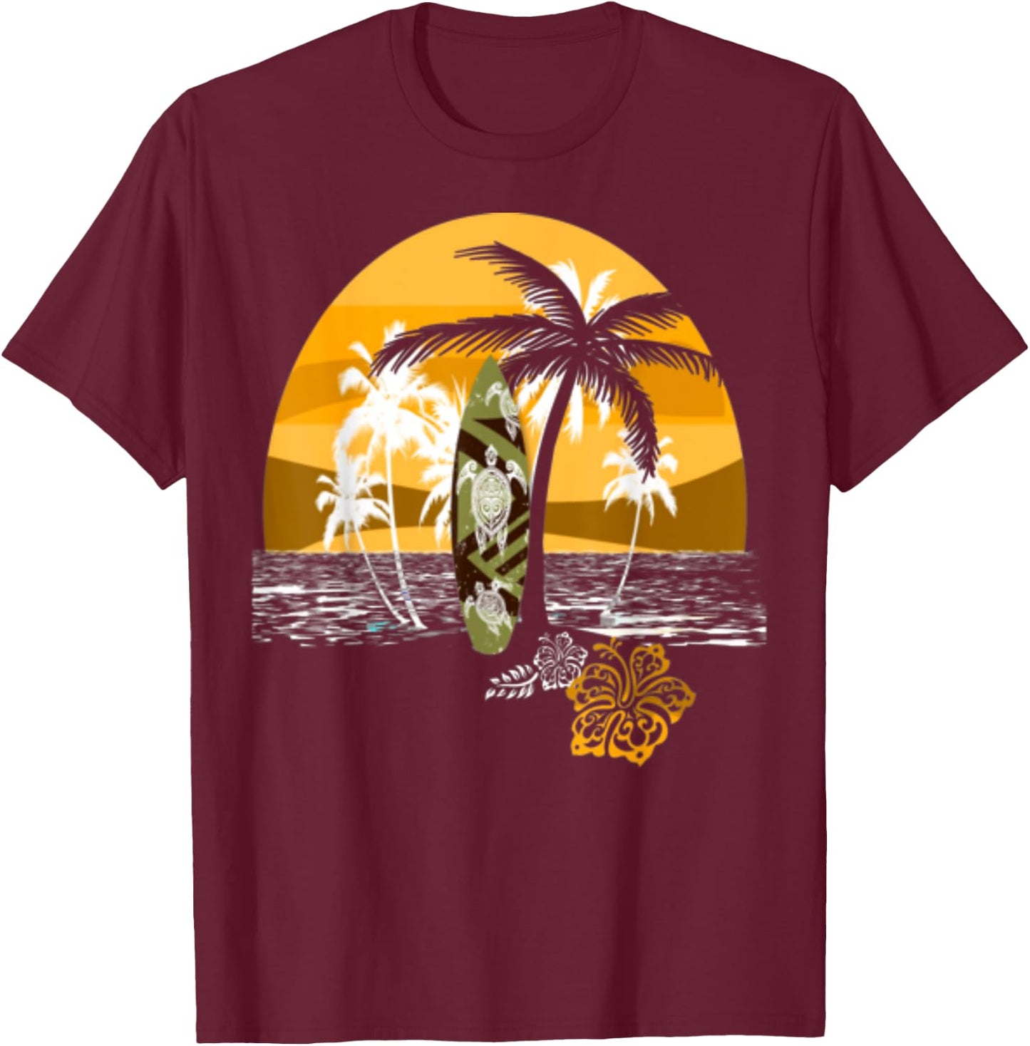 Retro Summer Beach Palm Tree Novelty Men Women T-Shirt - T-Shirt | Maroon