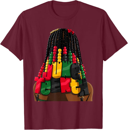 Juneteenth Braids Beads Hair Jewelry Freedom Day Graphic T-Shirt - T-Shirt | Maroon