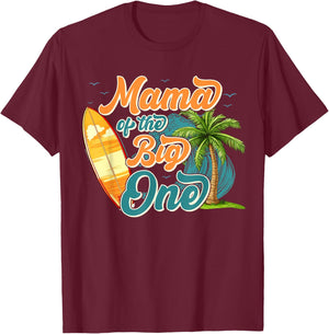 Mama of The One Wave Surf 1st Birthday Boy Girl Family T-Shirt - T-Shirt | Maroon