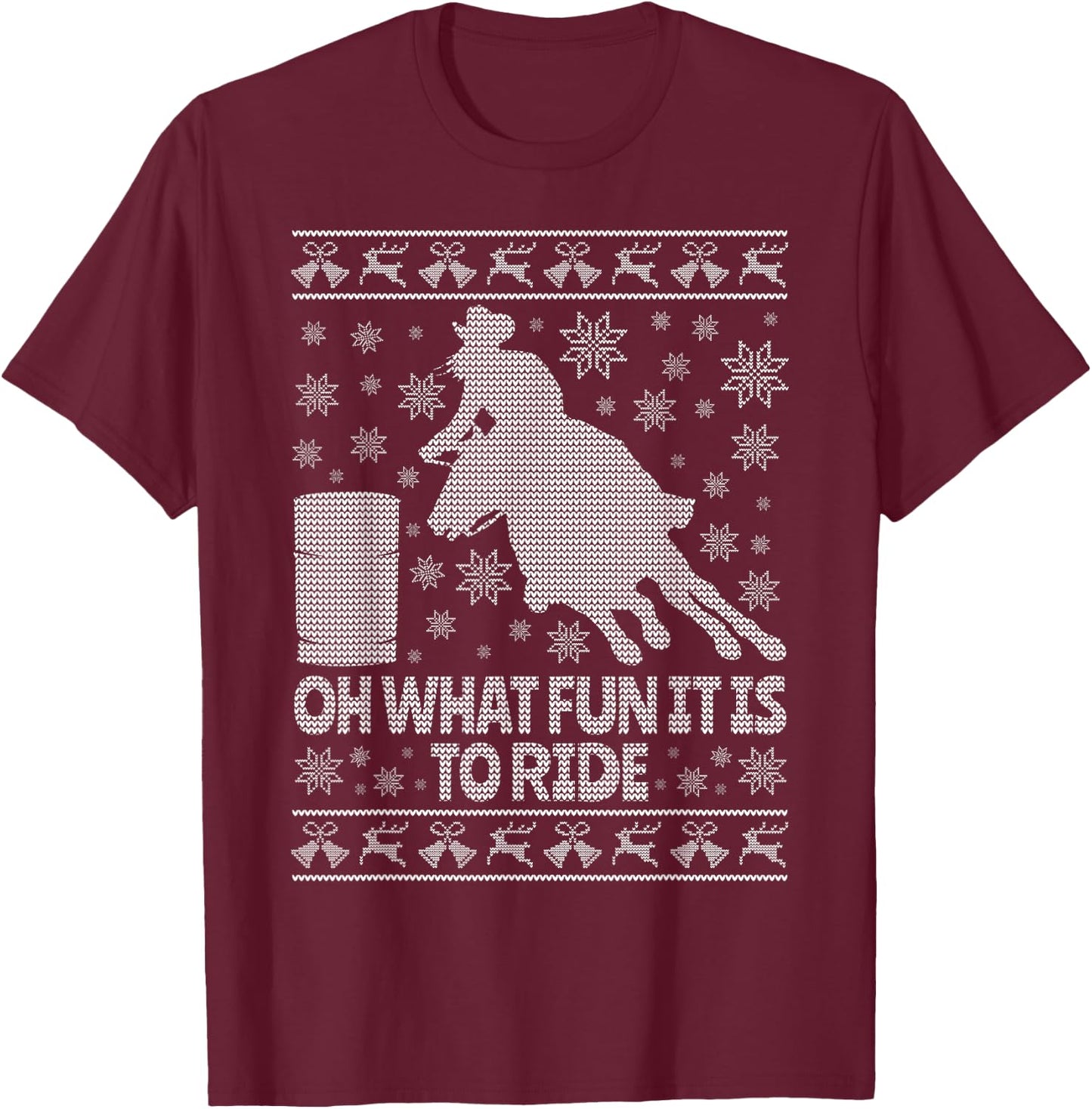 Barrel Racing Ugly Christmas Horse Race Rodeo T-Shirt - T-Shirt | Maroon