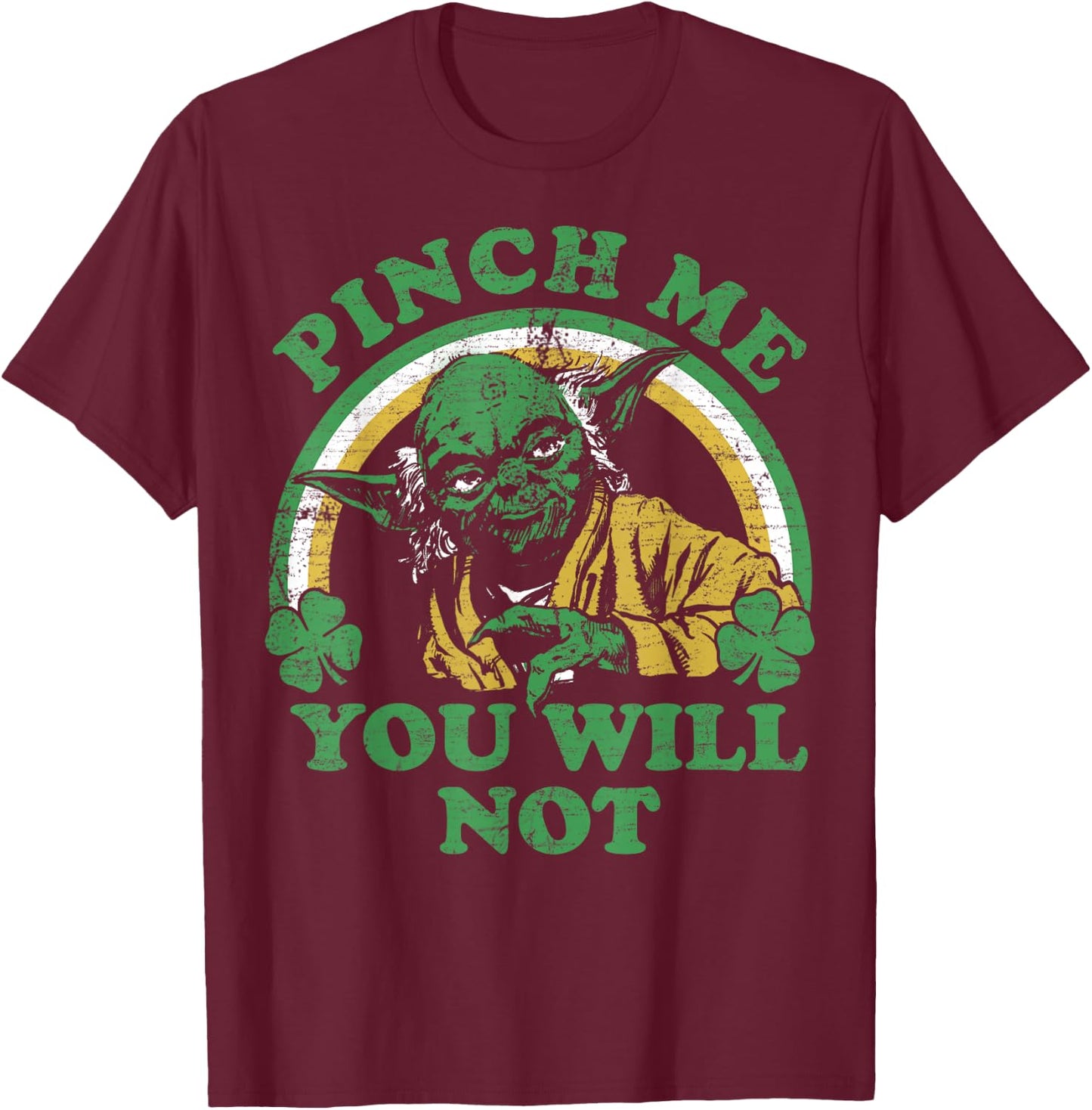 Star Wars St. Patrick's Day Yoda Pinch Me Rainbow T-Shirt - T-Shirt | Maroon