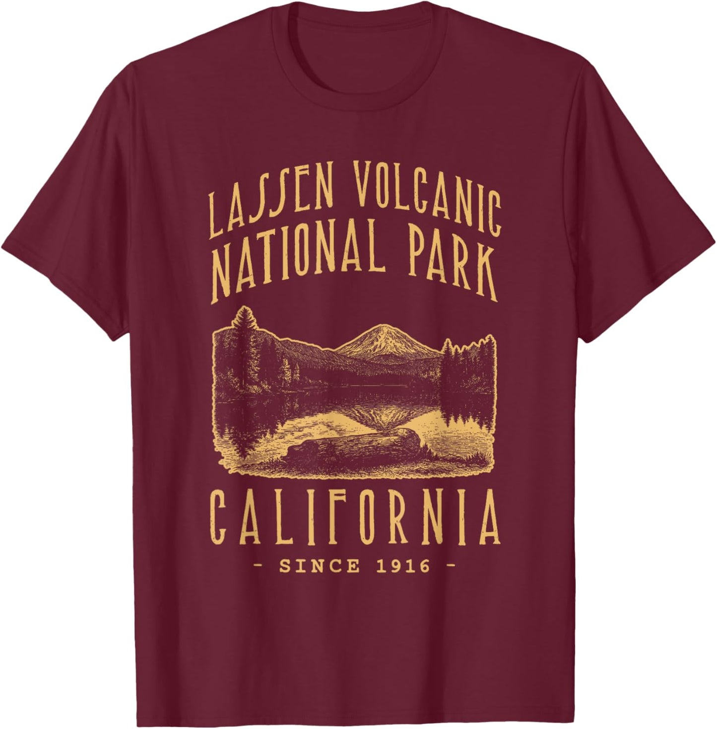 Lassen Volcanic National Park, California. Camping, Hiker T-Shirt - T-Shirt | Maroon