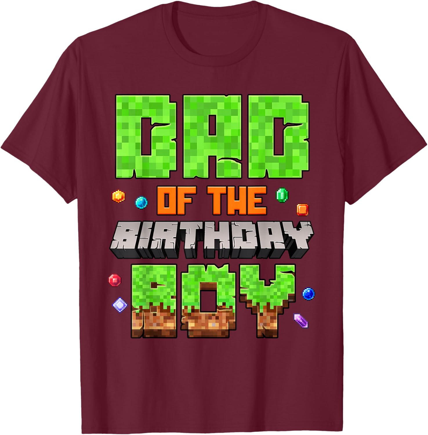 Dad Of The Birthday Boy Pixel Gaming Video Game Family Kids T-Shirt - T-Shirt | Maroon