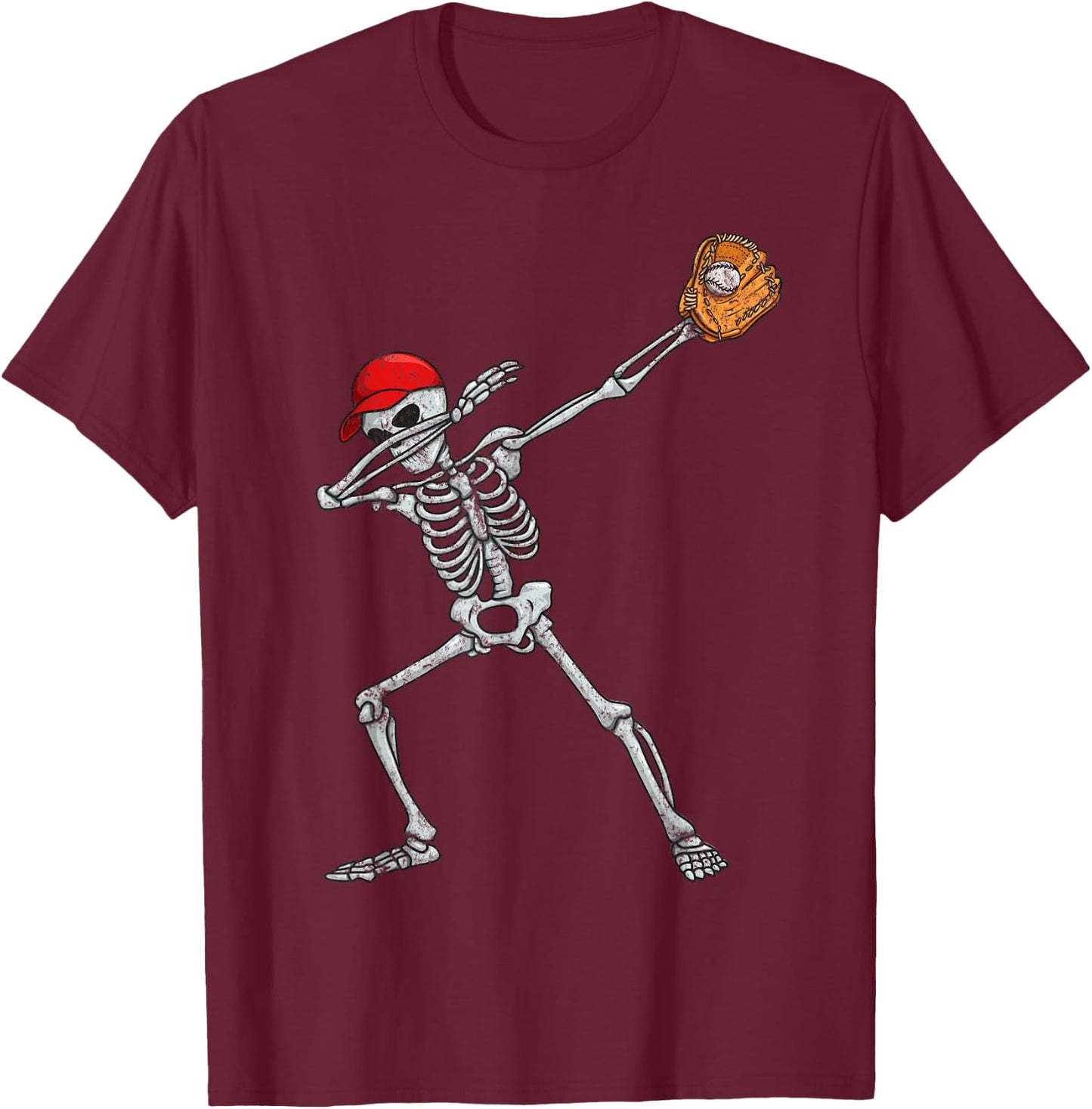 Vintage Fun Dabbing Skeleton Baseball Player Halloween Dab T-Shirt - T-Shirt | Maroon