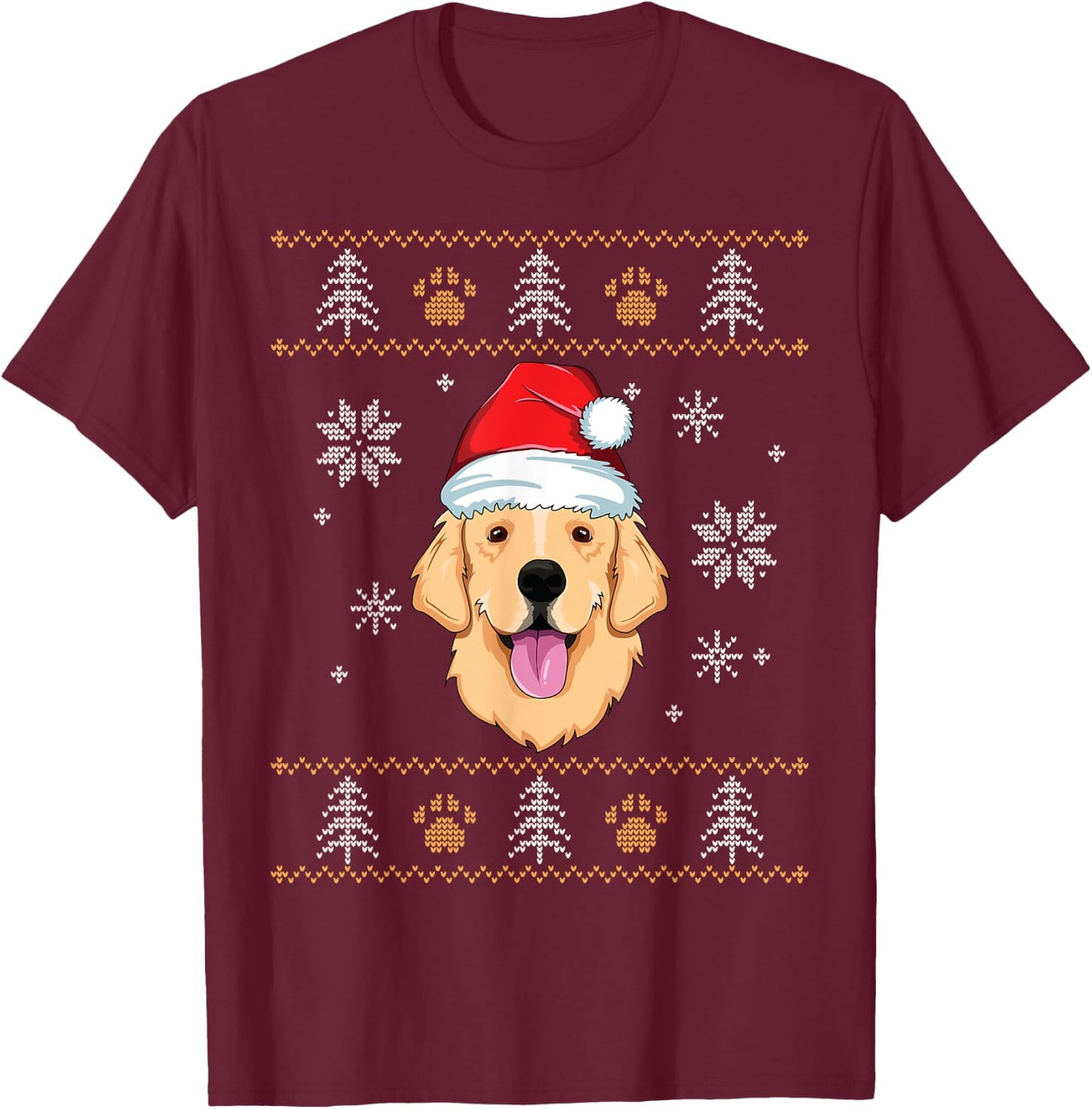 Ugly Christmas Golden Retriever Xmas Dog Lover Santa Kids T-Shirt - T-Shirt | Maroon