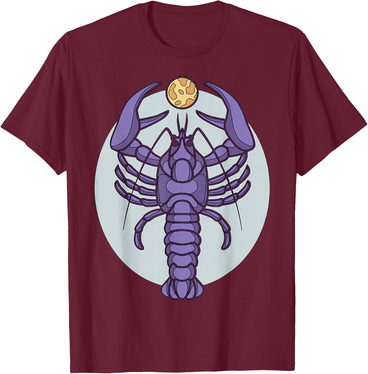 Purple Lobster Illustration For Adults Full Moon T-Shirt - T-Shirt | Maroon