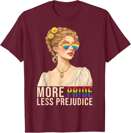 Retro More Pride Less Prejudice LGBTQ Rainbow Pride Month T-Shirt - T-Shirt | Maroon