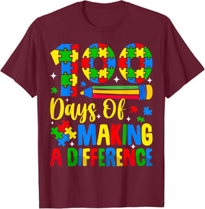 Autism Awareness Making Differences 100 Days Of School T-Shirt - T-Shirt | Maroon