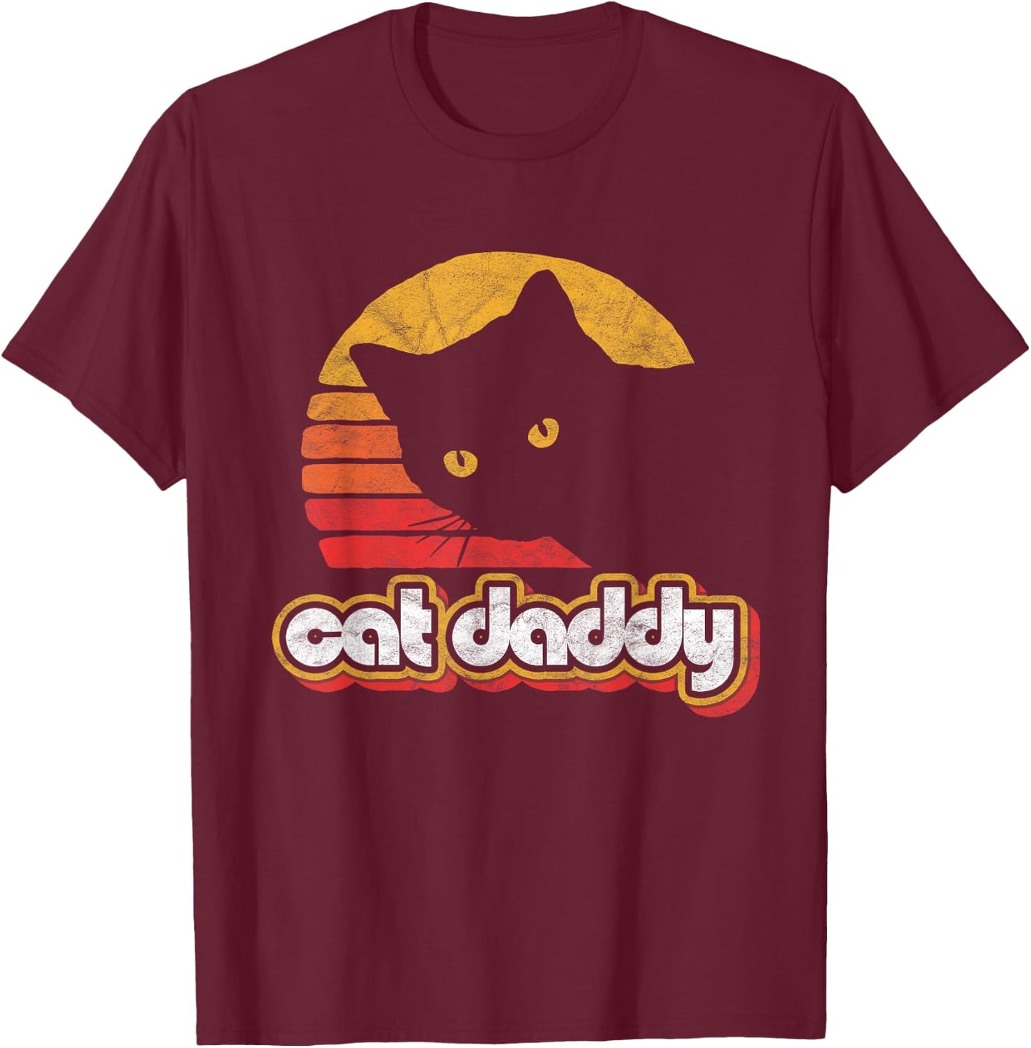 Cat Daddy Vintage Eighties Style Cat Retro Distressed T-Shirt - T-Shirt | Maroon