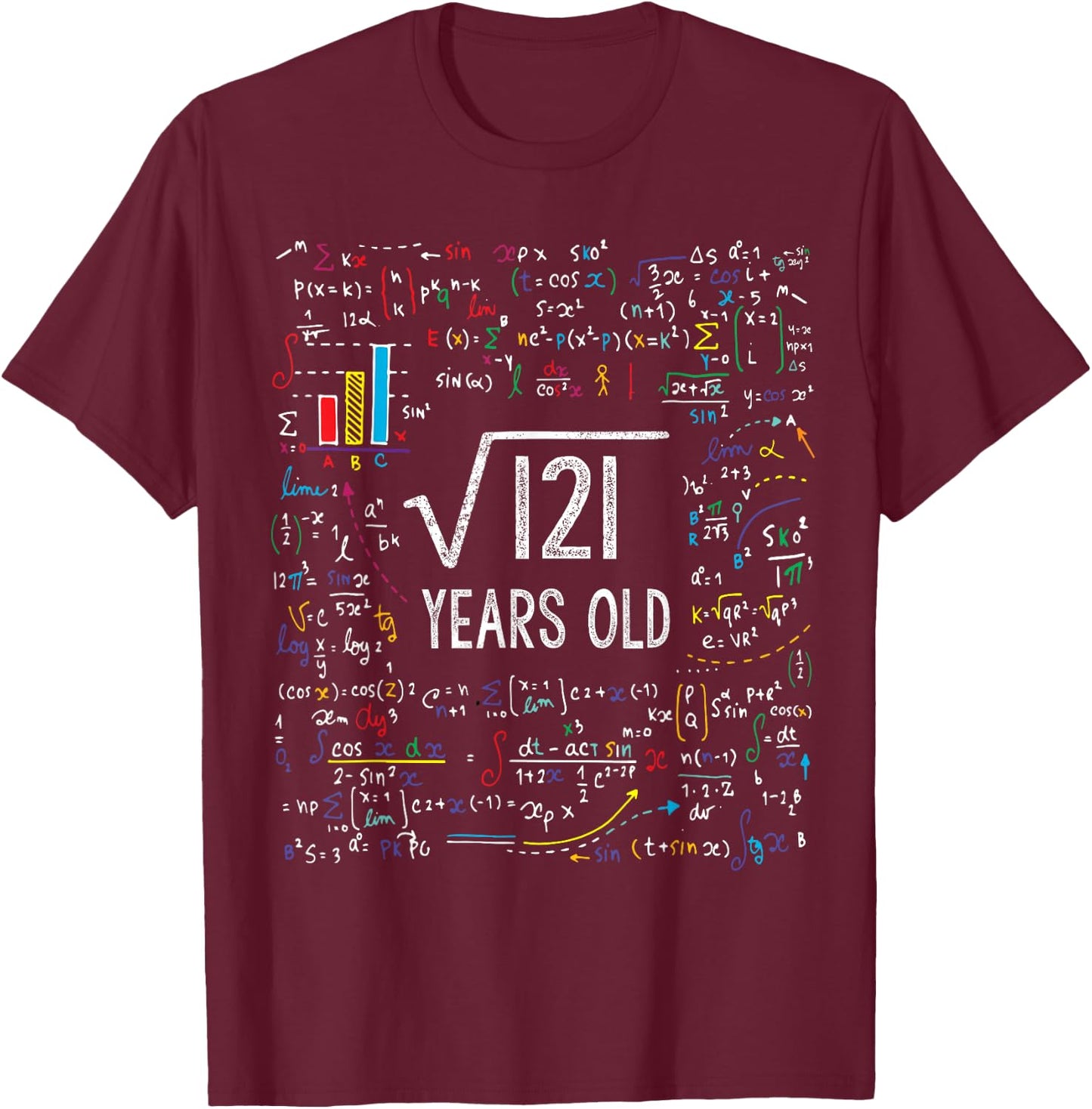 Square Root of 121 11th Birthday 11 Year Old Gifts Math Bday T-Shirt - T-Shirt | Maroon