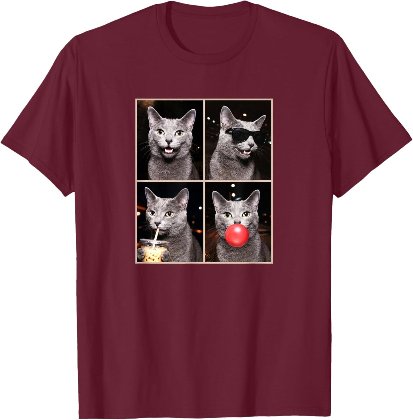 Funny Photo Booth Meme Russian Blue cat T-Shirt - T-Shirt | Maroon
