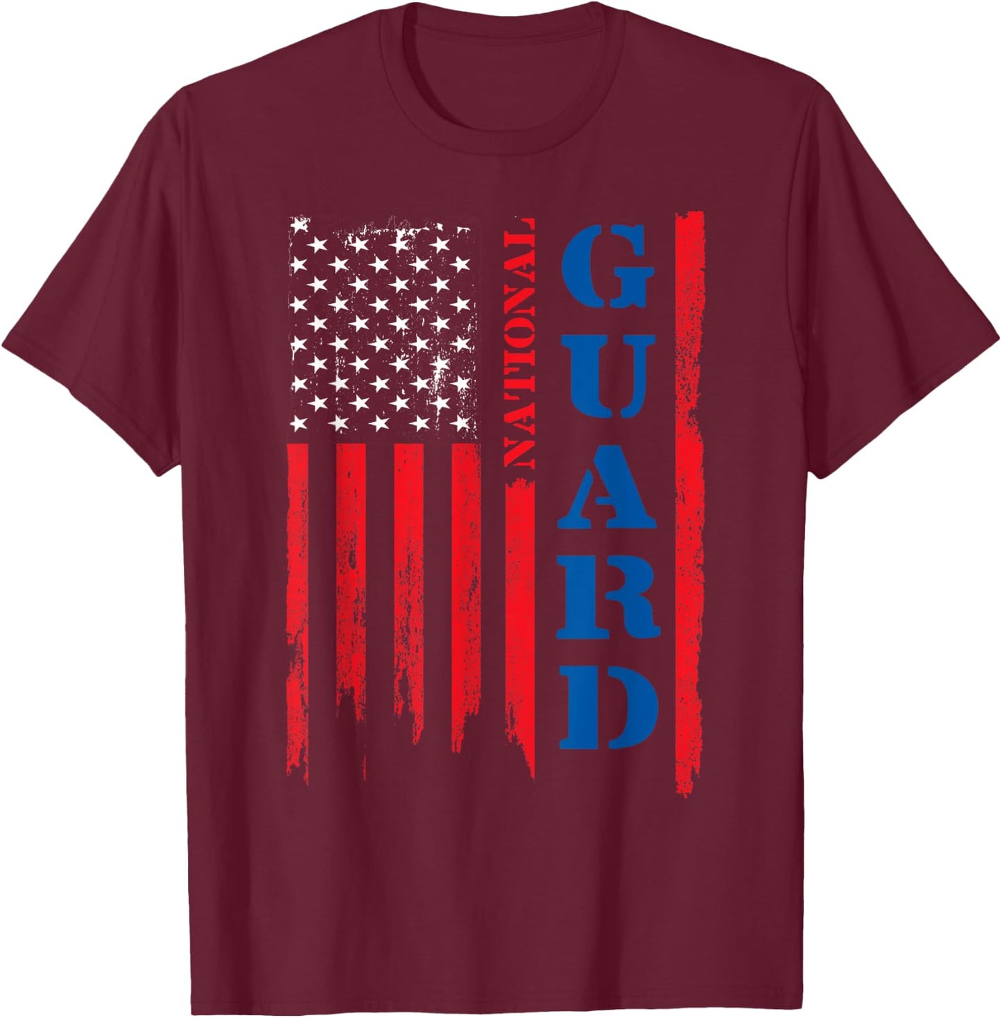 American Flag Grunge T Shirt | U.S National Guard Shirt Men T-Shirt - T-Shirt | Maroon