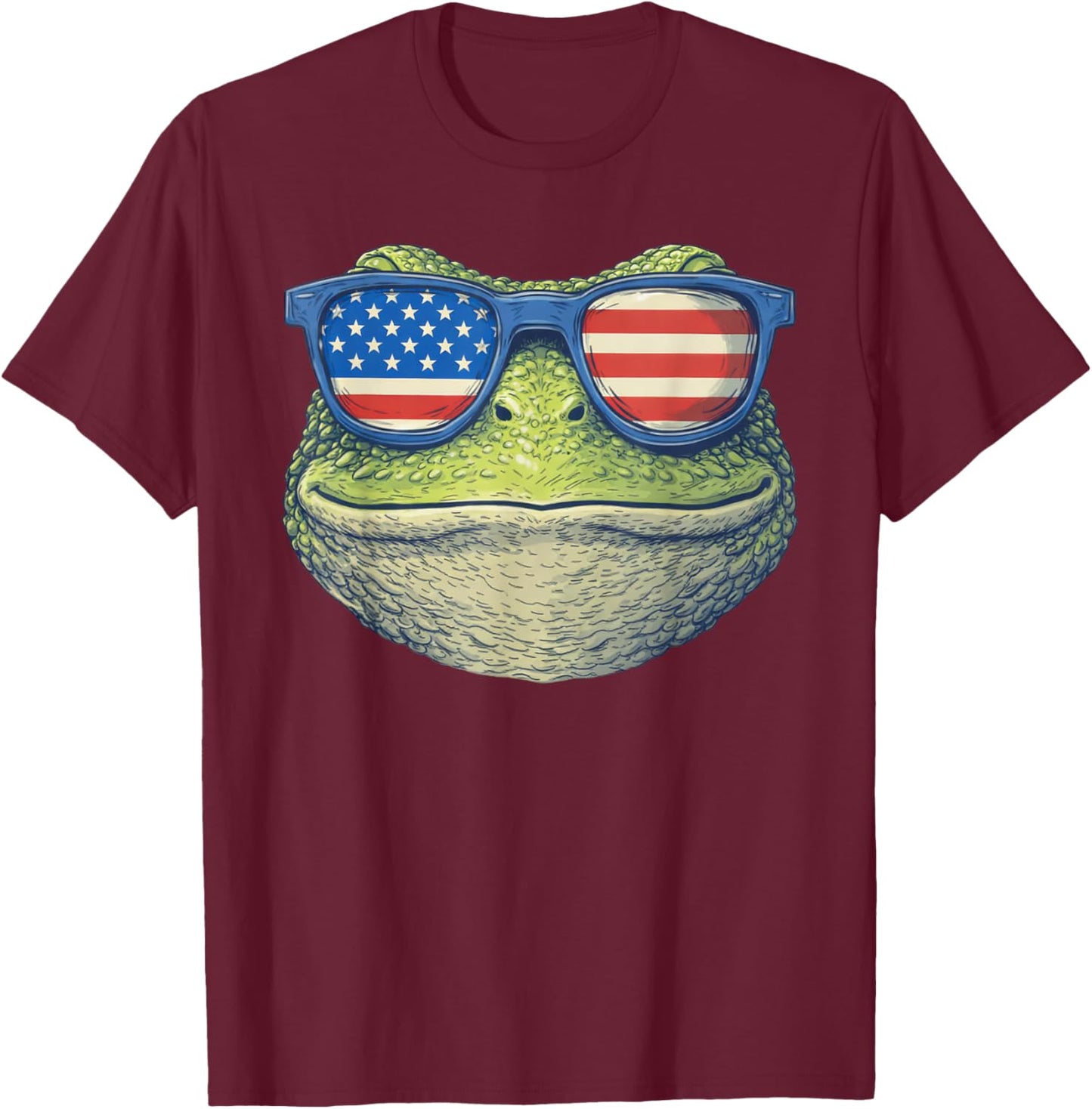 Frog Sunglasses American Flag 4th of July T-Shirt - T-Shirt | Maroon