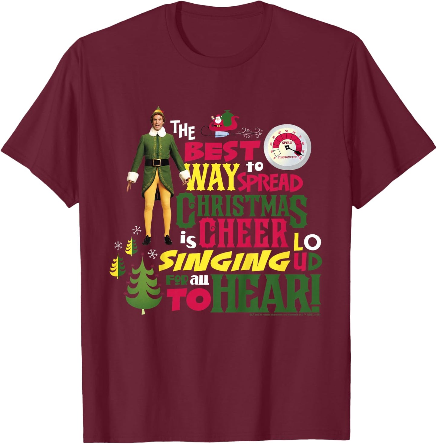 Kids Elf Buddy Christmas Cheer Singing Text Poster T-Shirt - T-Shirt | Maroon