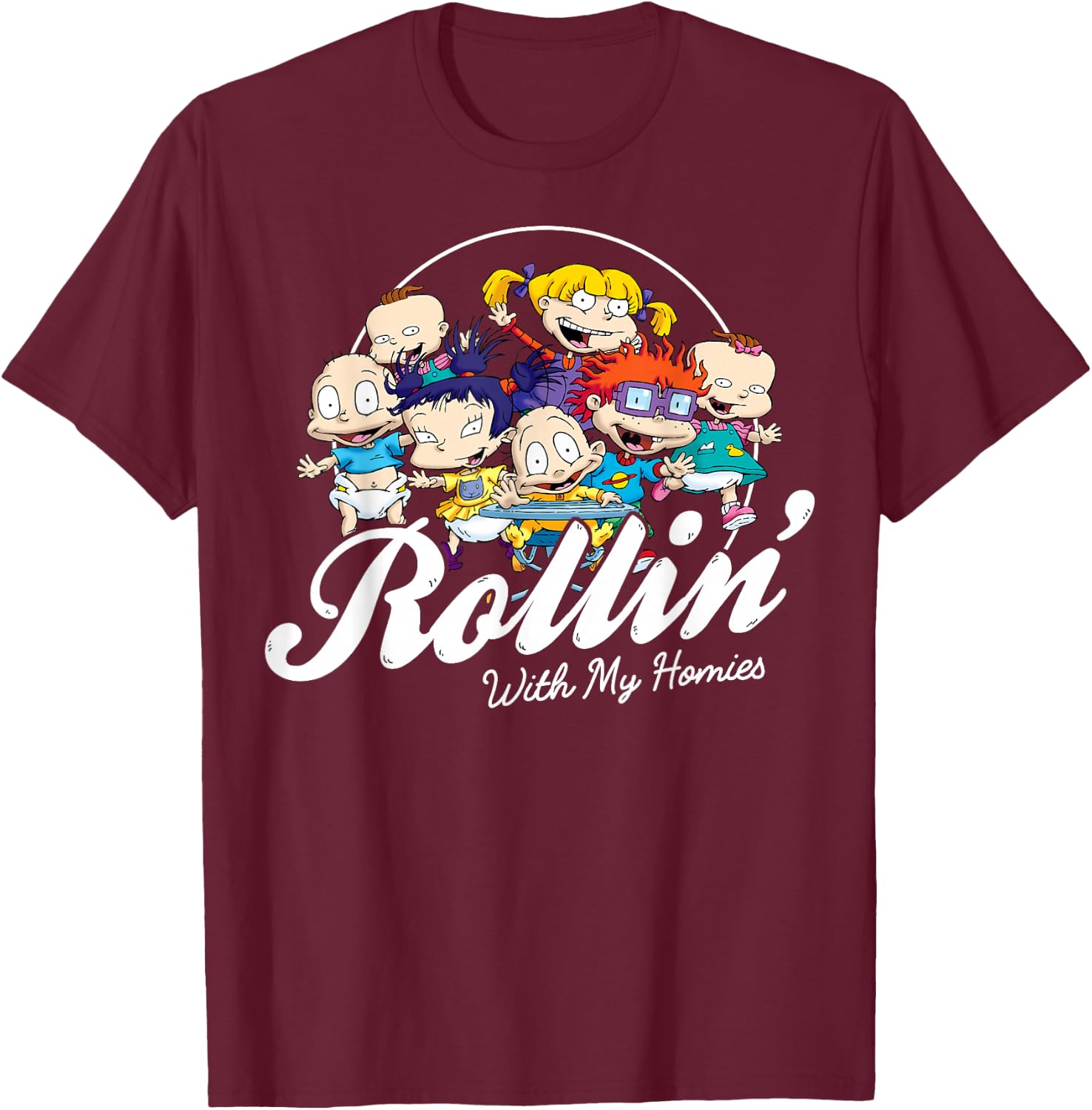 Rugrats Rollin with My Homies Baby Group Graphic T-Shirt - T-Shirt | Maroon