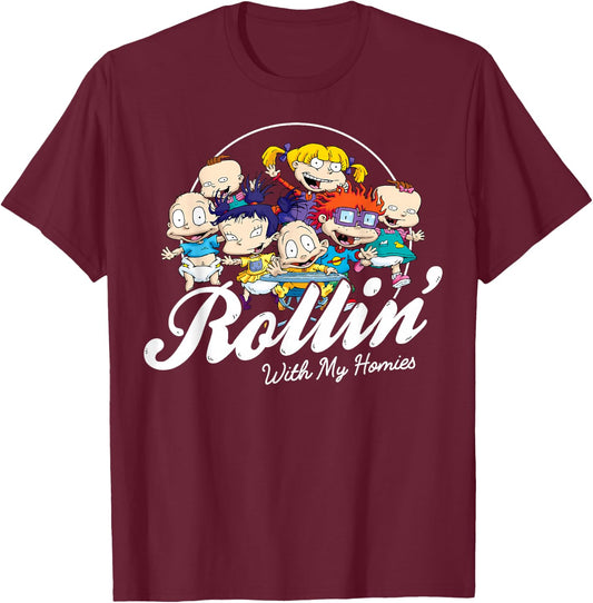 Rugrats Rollin with My Homies Baby Group Graphic T-Shirt - T-Shirt | Maroon