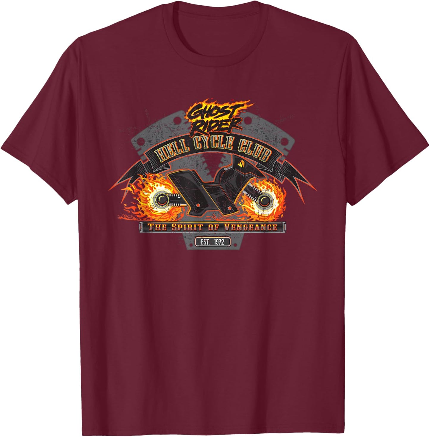 Marvel Ghost Rider Hell Cycle Club T-Shirt - T-Shirt | Maroon