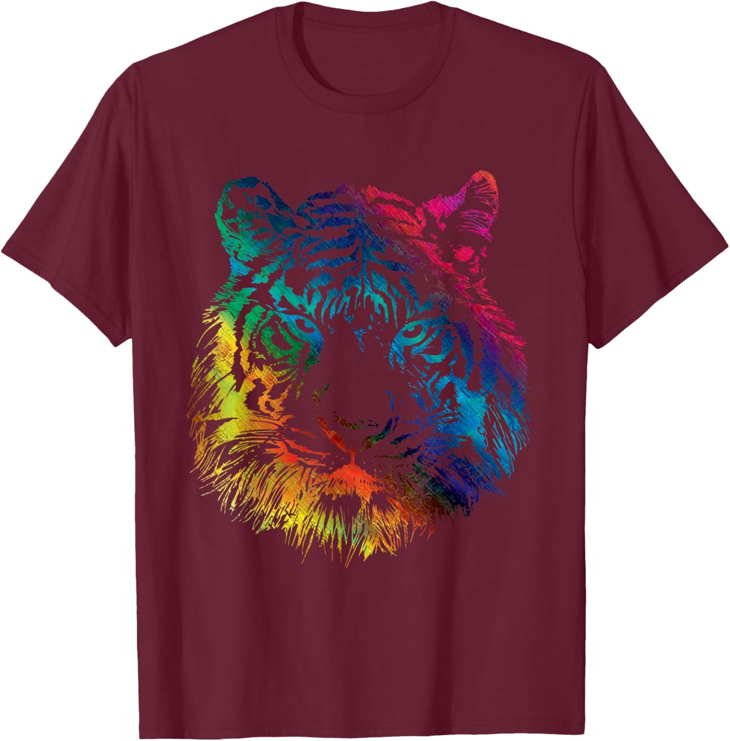 Rainbow Tiger Graphic Animal Lover T-Shirt - T-Shirt | Maroon