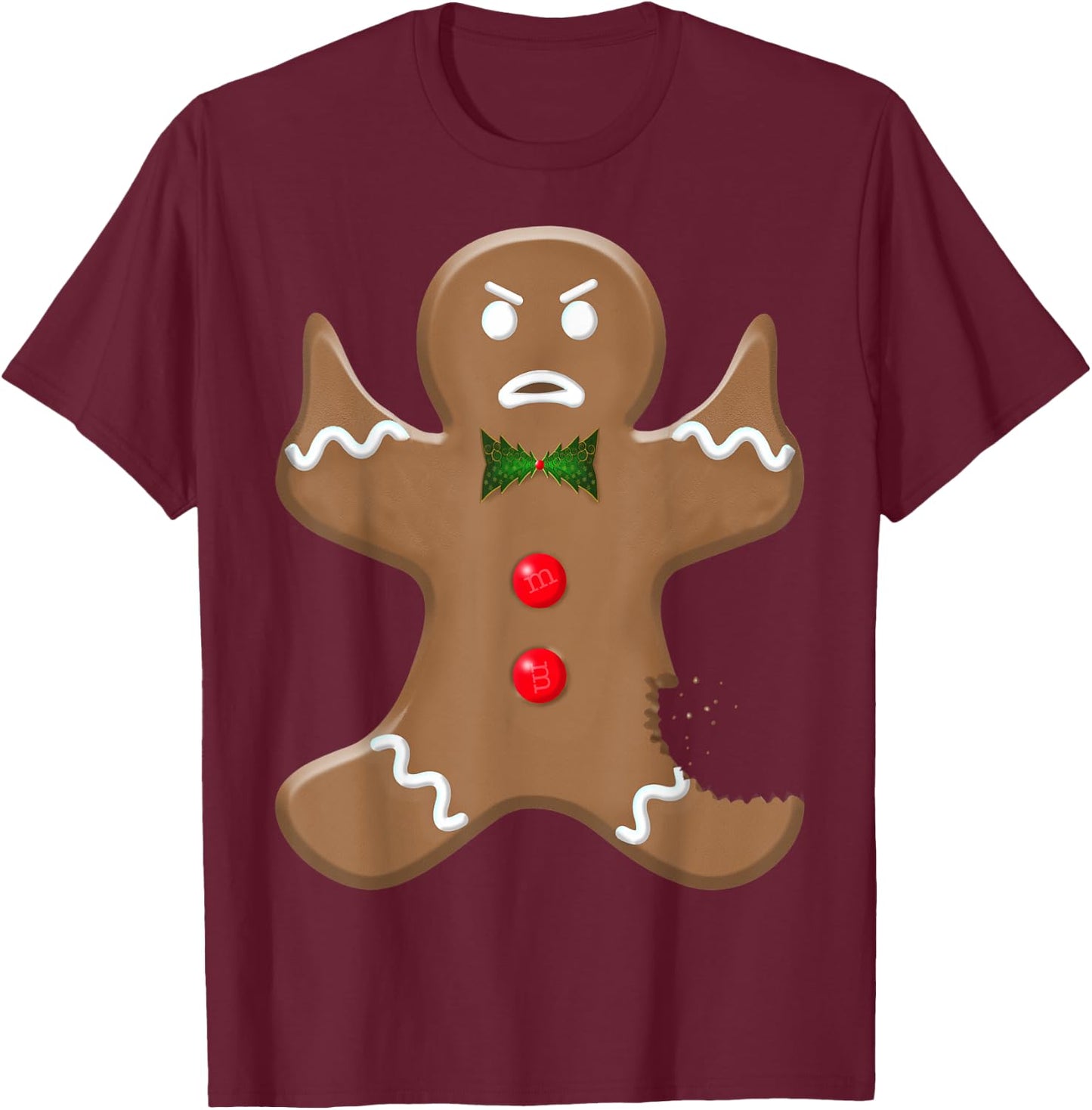 Angry Holiday Gingerman Cookie Giving the Finger Christmas T-Shirt - T-Shirt | Maroon